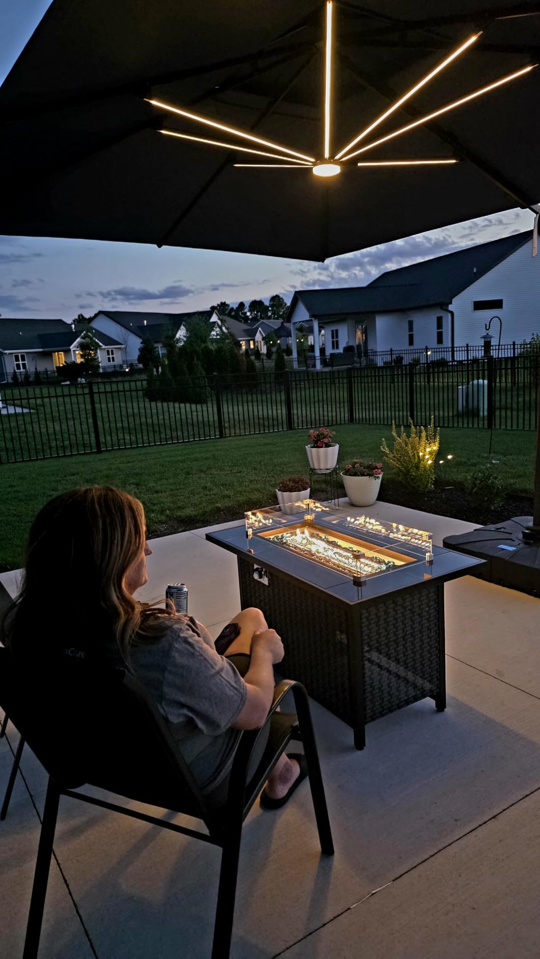 10 X 13 FT Cantilever Patio Umbrella with Lights & Base | Weighted Base Included, Aluminum Frame, Waterproof Fabric, 360 Degree Rotation, 7-tilt, for Pool Deck Backyard, Beige customer photo 1