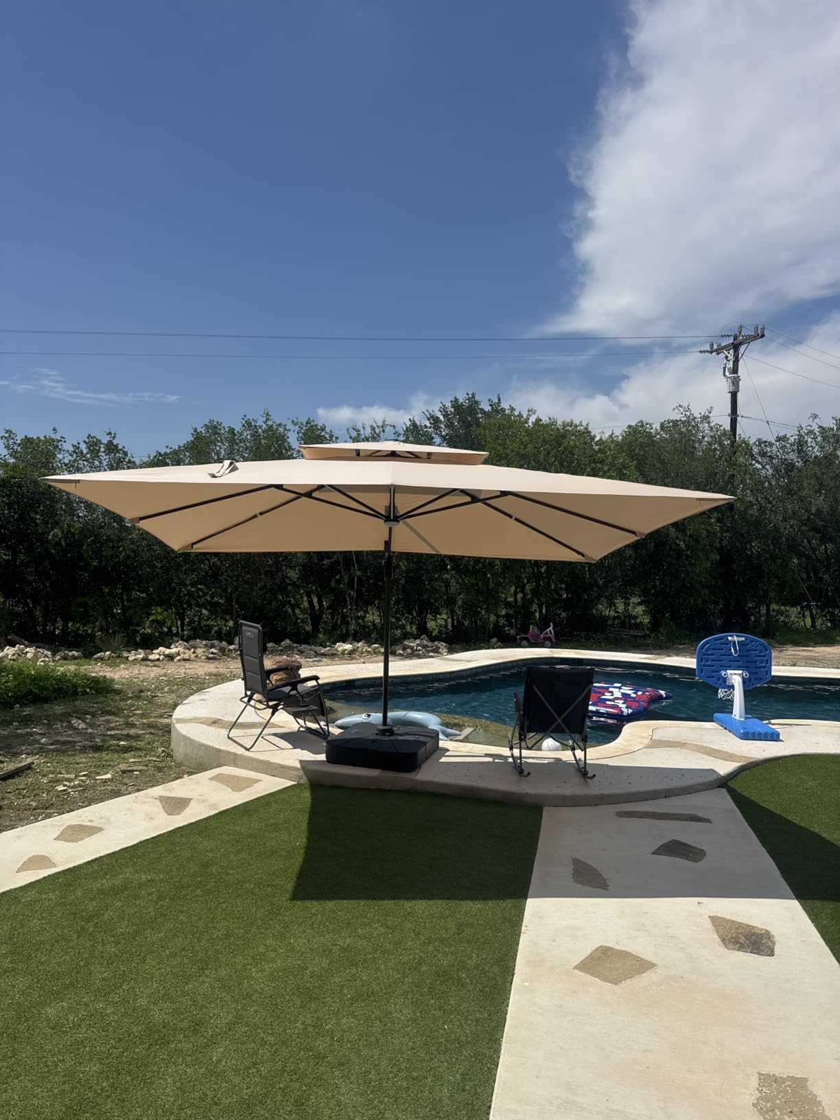 10 X 13 FT Cantilever Patio Umbrella with Lights & Base | Weighted Base Included, Aluminum Frame, Waterproof Fabric, 360 Degree Rotation, 7-tilt, for Pool Deck Backyard, Beige customer photo 2