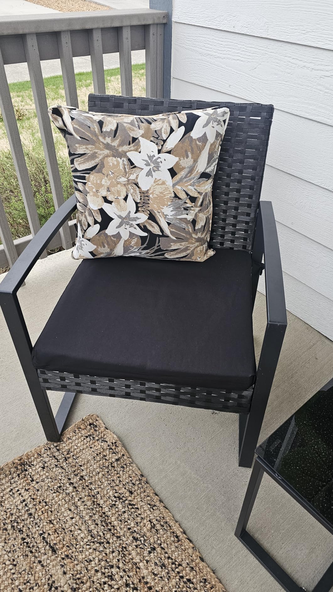 Bezseller 3-Piece Patio Furniture Set, Wicker Bistro Set, Black | 2 Straight Arm chairs with Glass Coffee Table, Patio Conversation Set for Backyard, Porches, Poolside, Lawn and Balcony customer photo 1