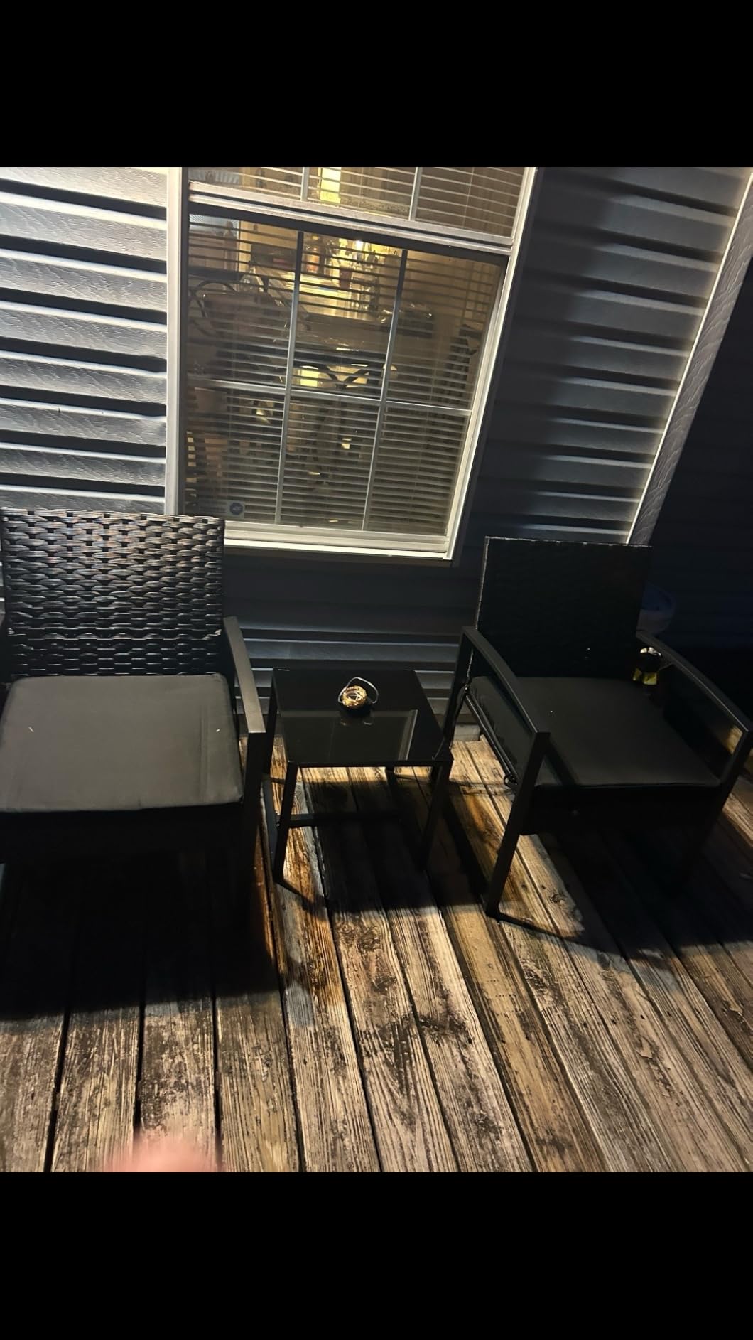 Bezseller 3-Piece Patio Furniture Set, Wicker Bistro Set, Black | 2 Straight Arm chairs with Glass Coffee Table, Patio Conversation Set for Backyard, Porches, Poolside, Lawn and Balcony customer photo 2