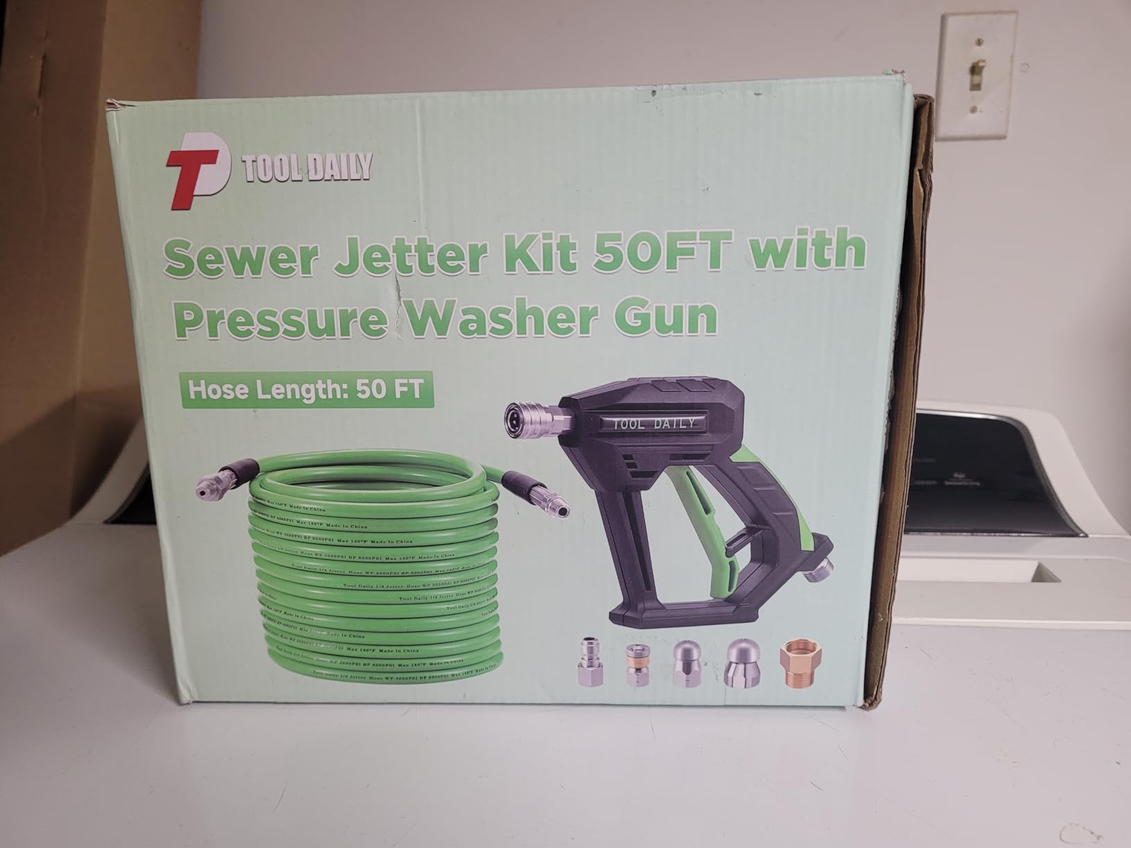 Tool Daily Sewer Jetter Kit for Pressure Washer 100 FT, Power Washer Gun | Drain Cleaner Hose 1/4 Inch NPT, Corner, Rotating and Button Nose Sewer Jetting Nozzle, 3600 PSI customer photo 2