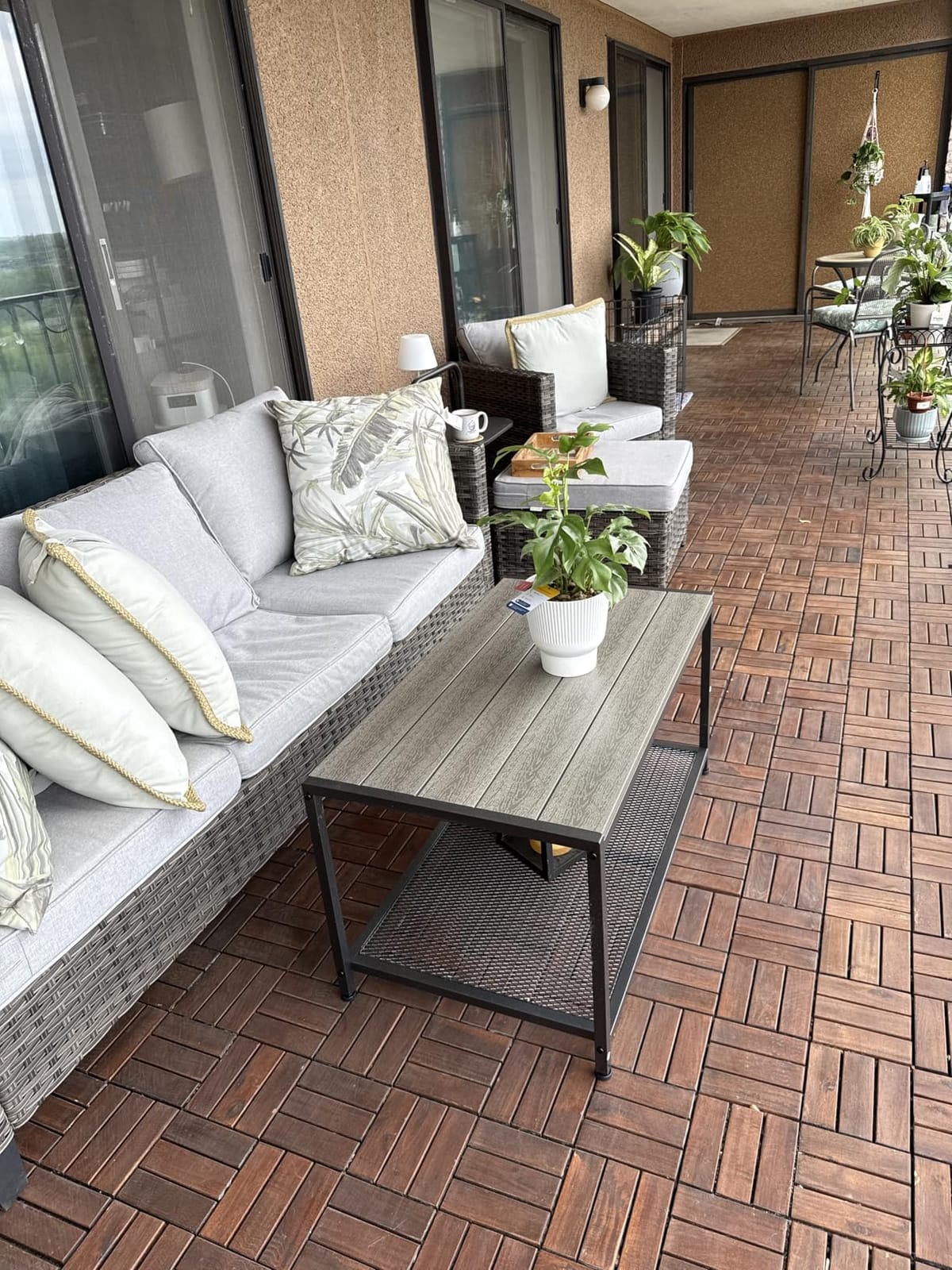 ODK Outdoor Coffee Table with Double-Layer Storage, Rectangle Weather-Resistant Patio Coffee Table for Garden, Balcony, Hot Tub, Poolside, Heavy-Duty Metal Frame, Grey customer photo 1