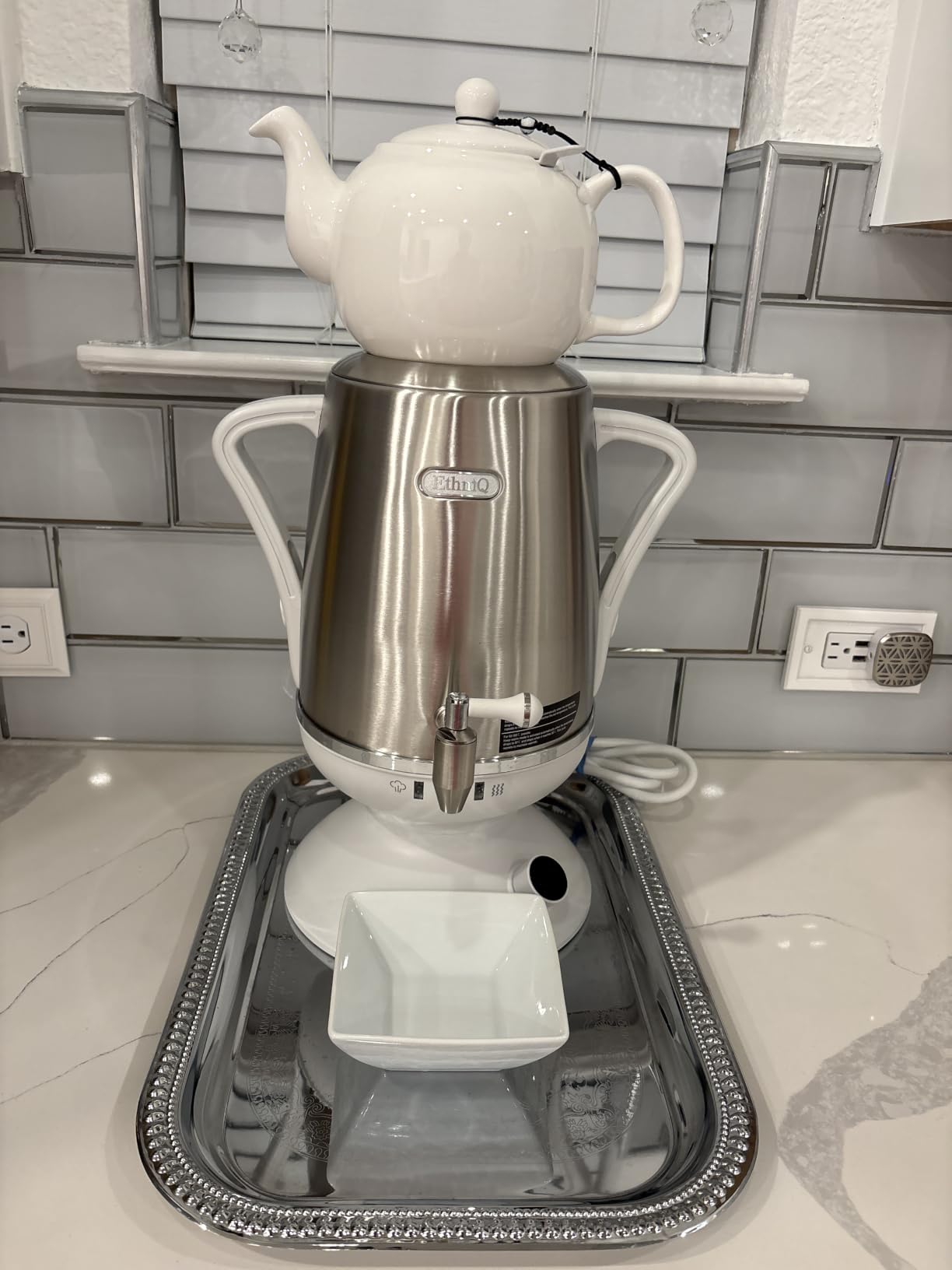ETHNIQ - Electric Samovar | 3.2L Stainless Steel Tea Maker | Adjustable Temperature Controller | Boil Dry & Auto Shot-off | 1.2L Porcelain Teapot | Turkish, Persian, Russian Tea Kettle (Black) customer photo 2