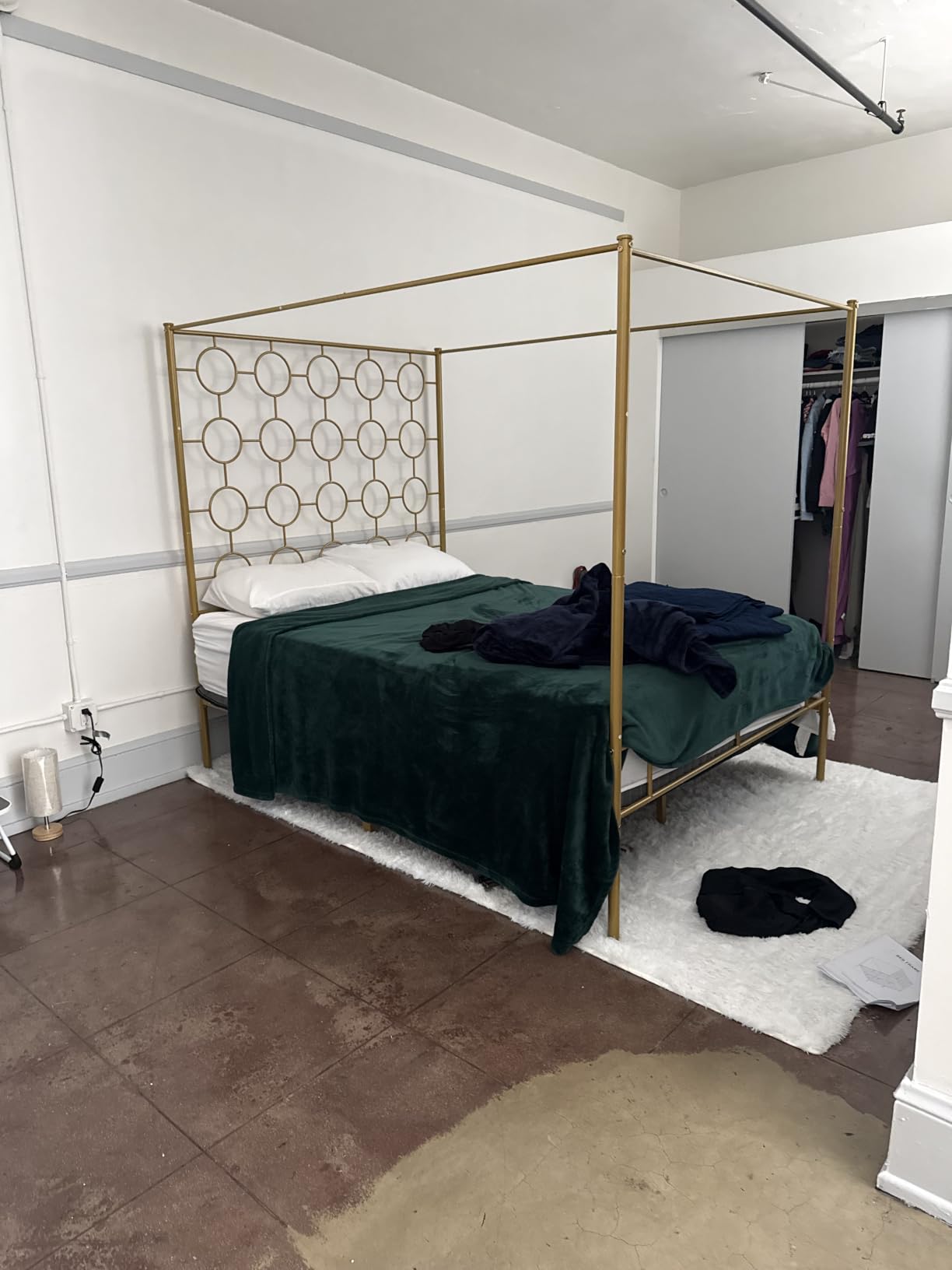 Gold Metal Canopy Bed Frame King/Mattress Foundation with Steel Slat Support/No Box Spring Needed/Easy Assembly (Gold, King) customer photo 2
