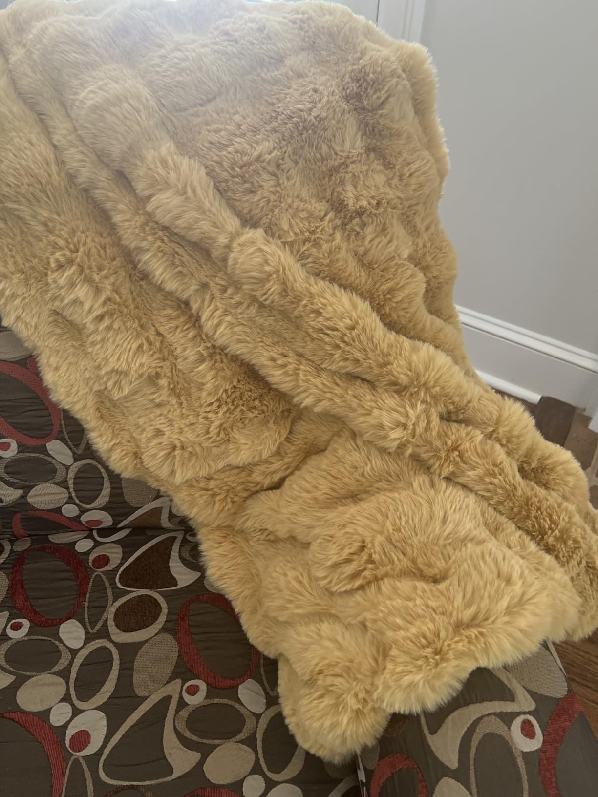 Ultra Soft Cozy Faux Fur Throw Blanket, Fuzzy Plush Thick Bubble Blanket, Oversize Luxury Fluffy Blanket for Couch, Bed, and Living Room, 60x80 Inches, Cream White customer photo 1