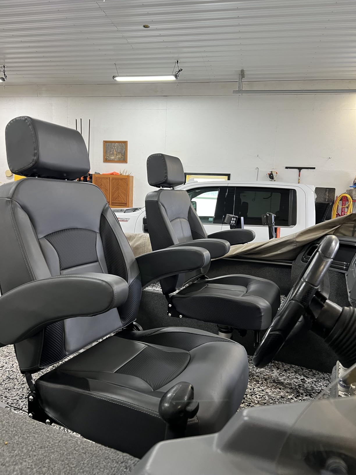 NORTHCAPTAIN Premium Reclining High Back Pontoon Captain's Chair Boat Bucket Seat with Removable Armrest, White/Navy Blue customer photo 1