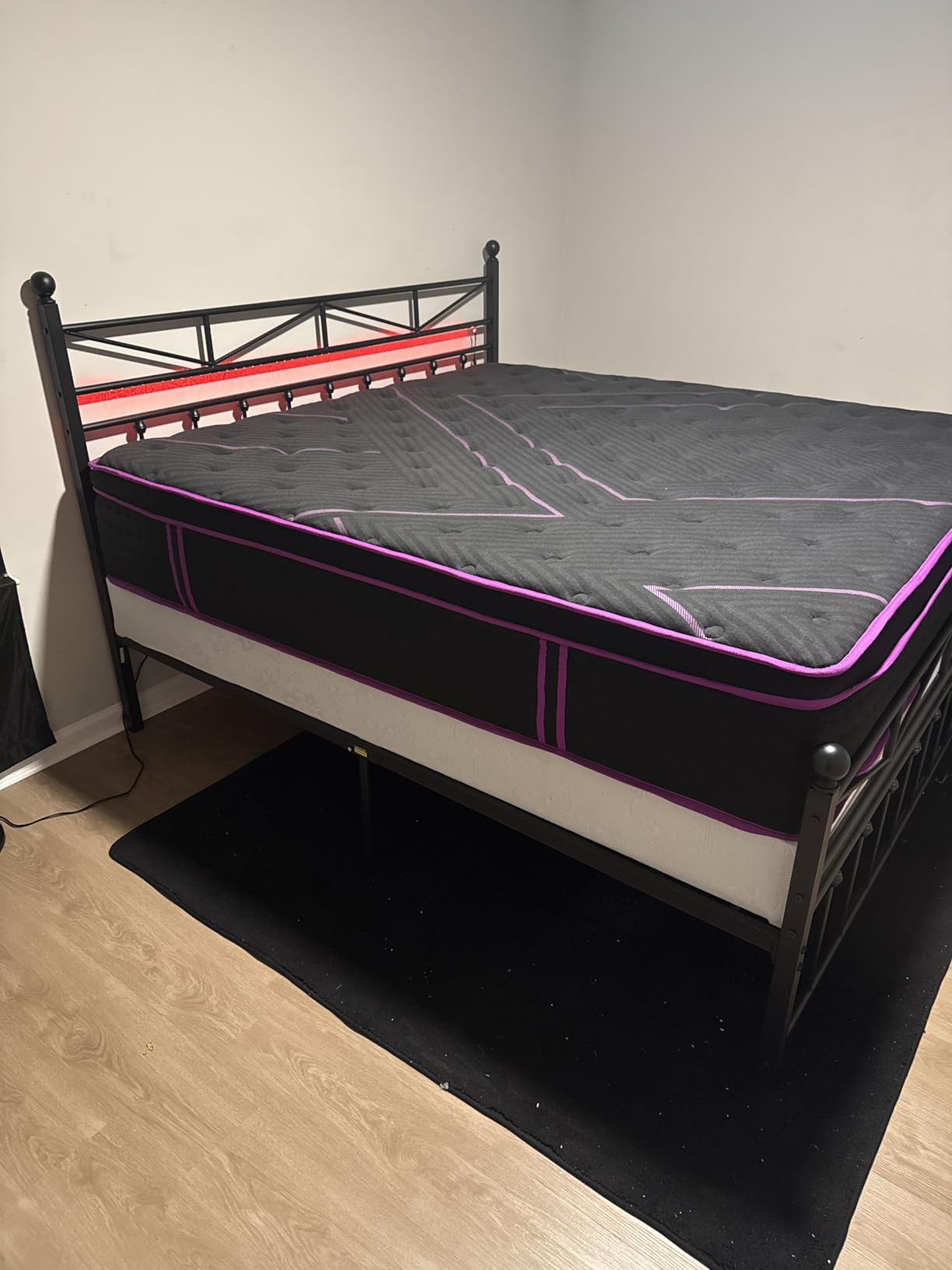 EnHomee Victorian Metal Queen Size Bed Frame, Black, 54-Inch Tall Headboard, 12.7-Inch Under-Bed Clearance, Remote & App-Controlled LED Lights, 883 lb Support, Noise-Free, No Box Spring customer photo 2