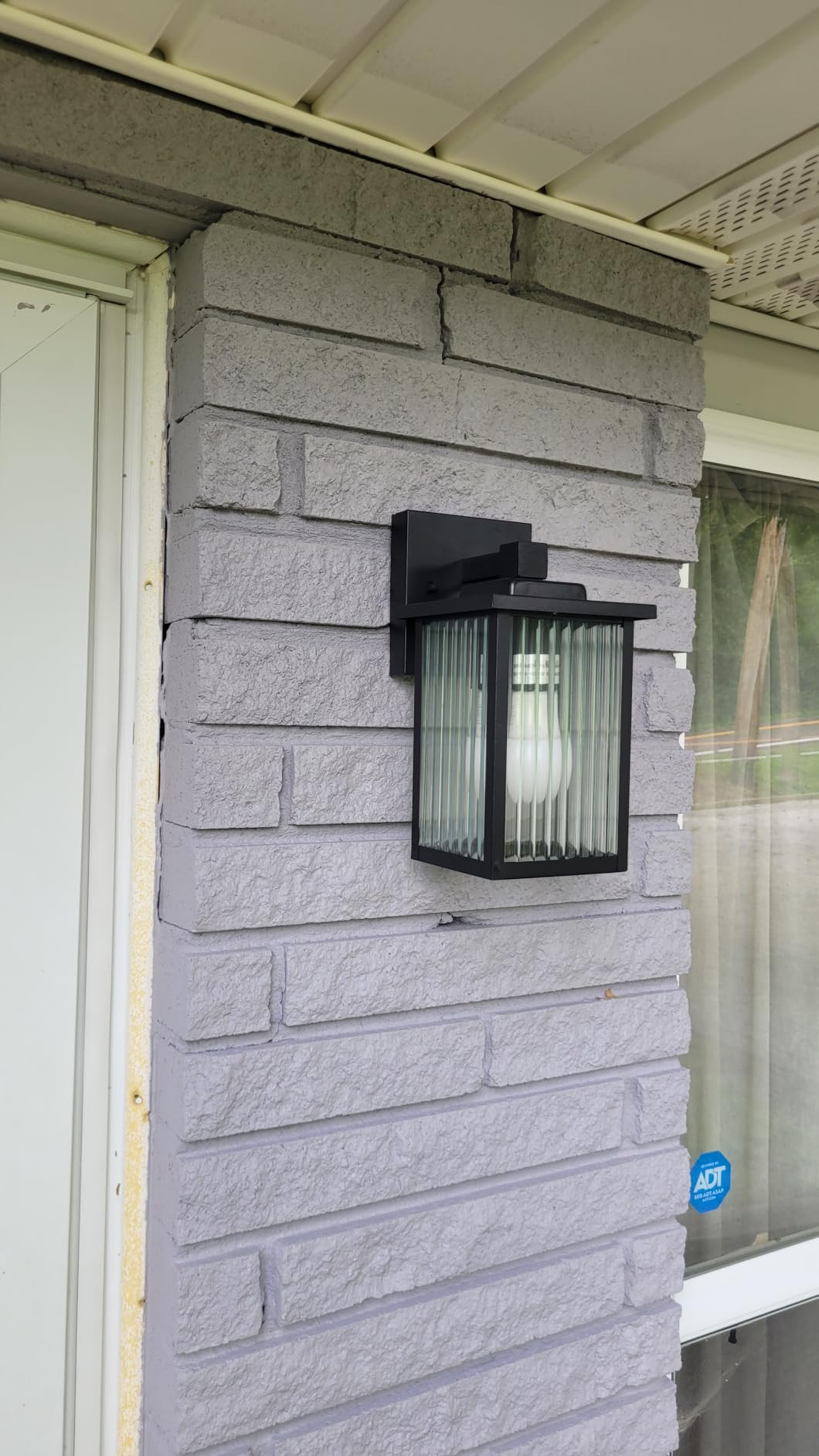 Black Wall Mount Porch Lights with Ribbed Fluted Glass | 10.6 inch, Anti-Rust Metal Frame, Tempered Glass, E26 Socket, Pre-Assembled DIY Install customer photo 1