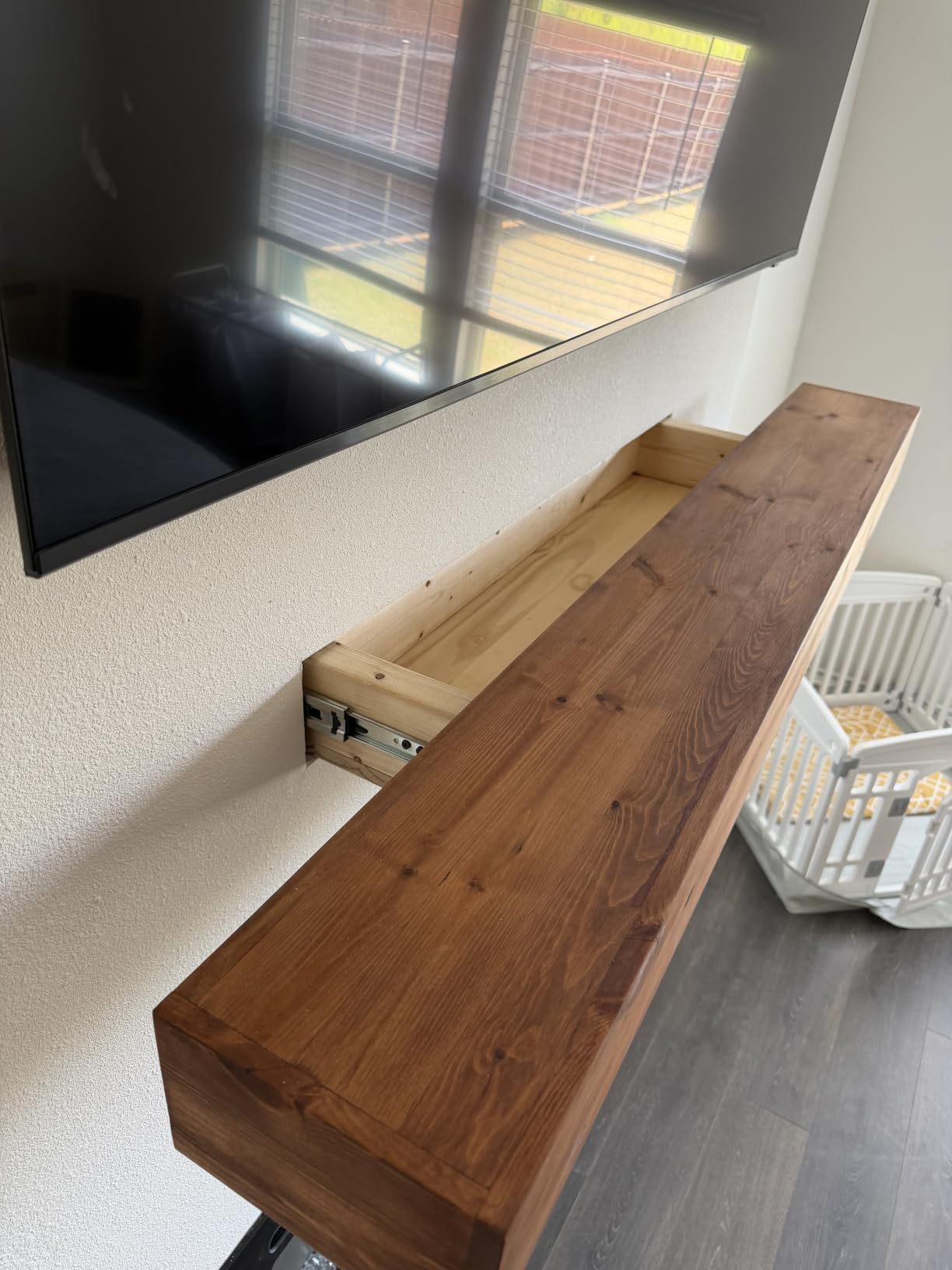 G GOOD GAIN 66'' Fireplace Mantel, 5'' Pine Wood Floating Shelf, DarkWalnut | Handcrafted Mantel Shelves, Concealed Brackets, Scratch-Resistant, Easy Installation, for TV, Books, Farmhouse Room Decor customer photo 1