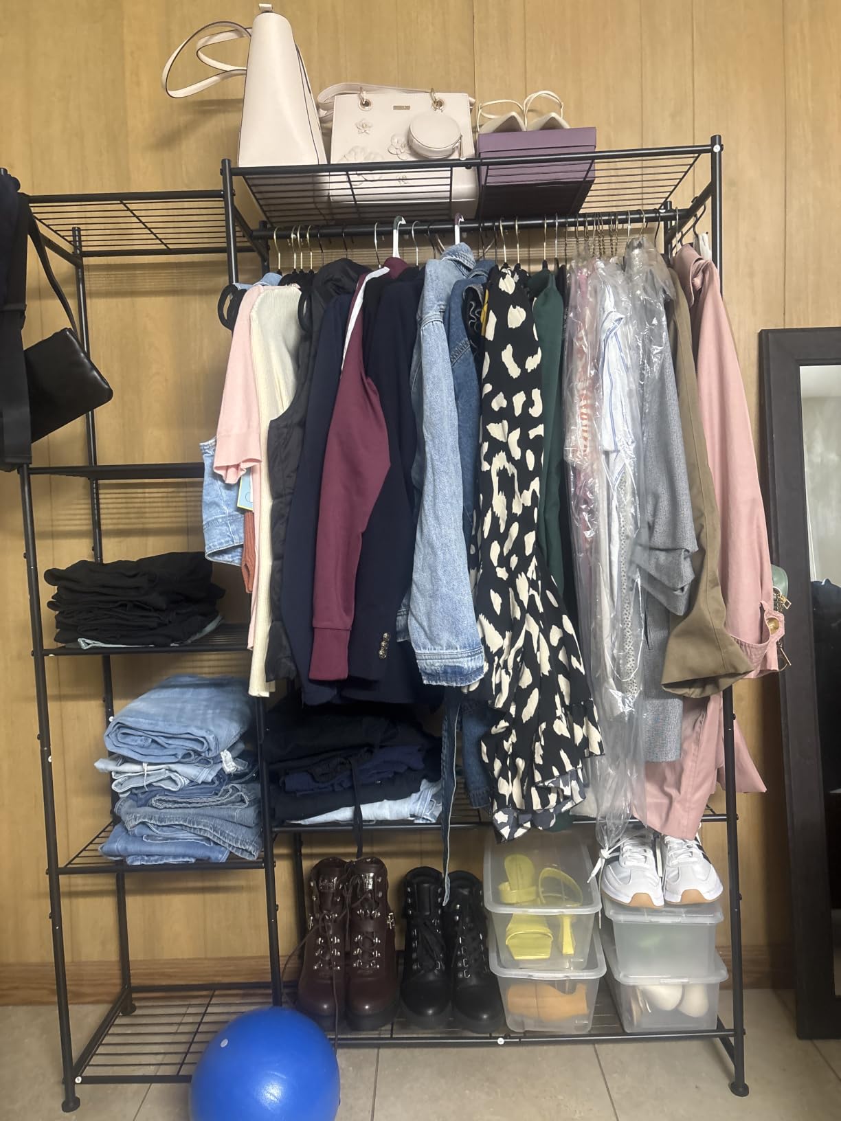 HOMIDEC Wardrobe Closet, Portable Clothes Rack with 4 Tiers Shelves | Freestanding Closet Organizers and Storage System with Hanging Rod, Steel Clothing Rack Suitable for Cloakrooms, Bedrooms, White customer photo 2