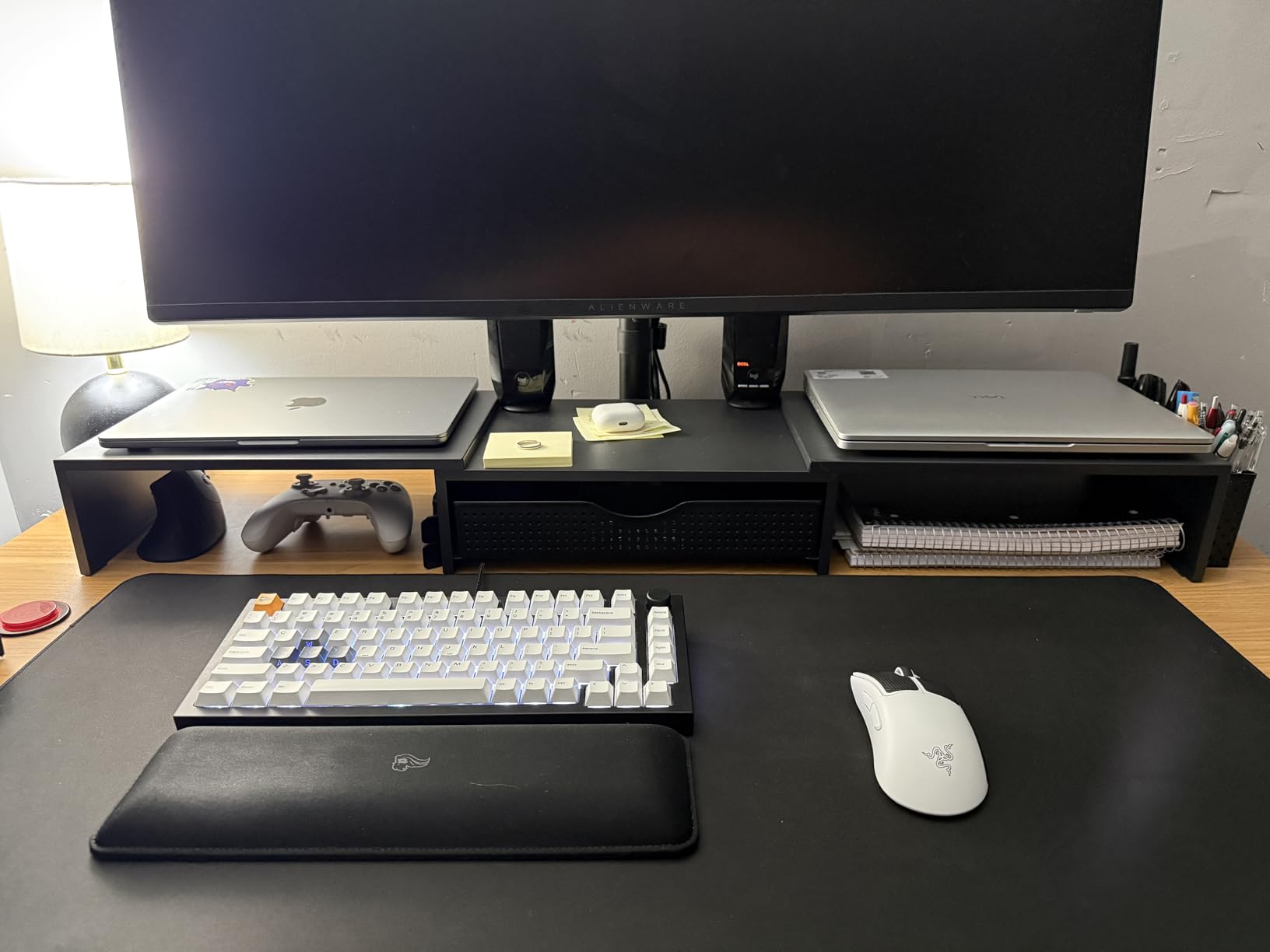 gianotter Dual Monitor Stand Riser With Drawer and 2 Pen Holders | Wood Computer Monitor Stand Desk Organizer and Accessories Desk Shelf for Top of Desk customer photo 1