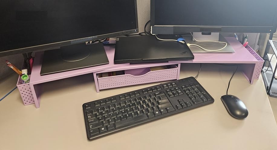 gianotter Dual Monitor Stand Riser With Drawer and 2 Pen Holders | Wood Computer Monitor Stand Desk Organizer and Accessories Desk Shelf for Top of Desk customer photo 2