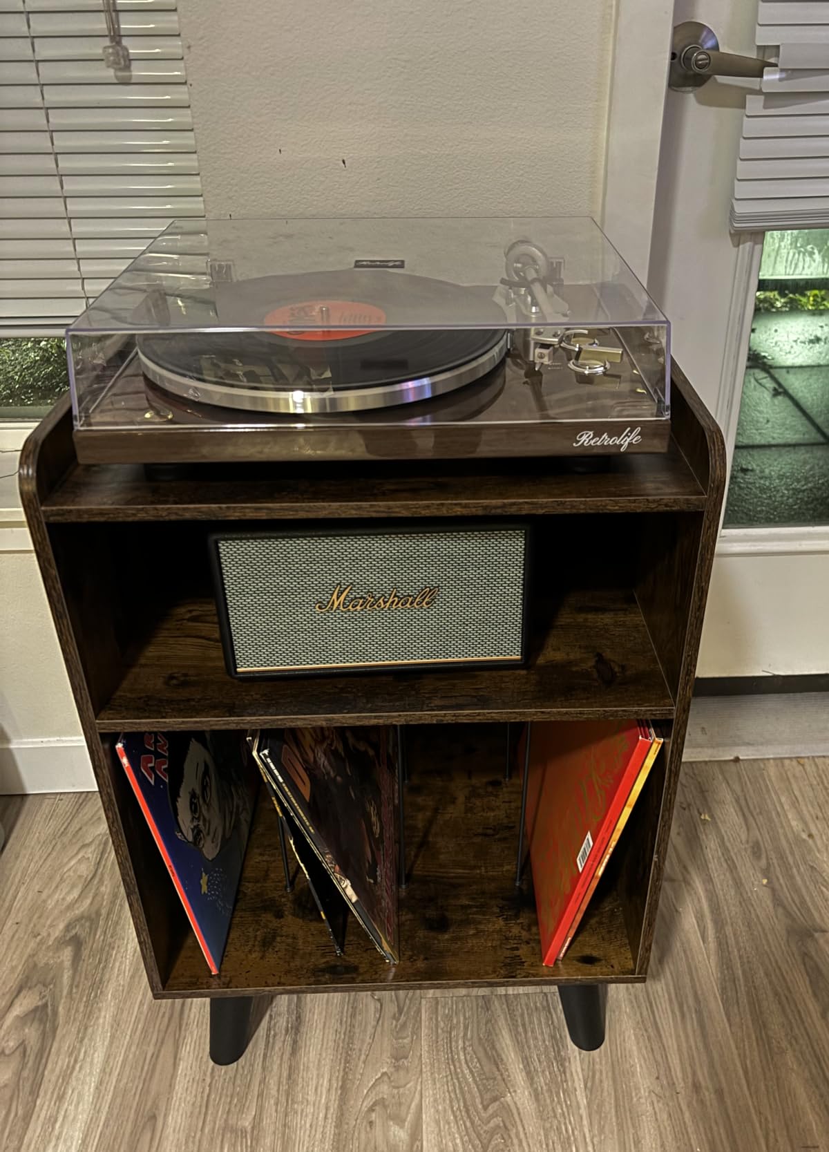 Record Player Stand, Turntable Stand with Record Storage and Charging Station & USB Ports, Record Player Table with Metal Divider, Record Stand Up to 160 Albums for Living Room, Bedroom Walnut customer photo 2