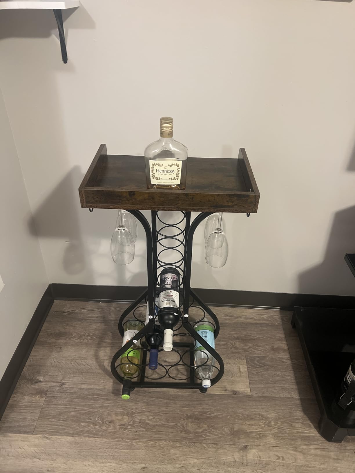 X-cosrack Wine Rack Freestanding Floor, Wine Storage Rack Mini Bar Table with Tabletop, Glass Holder Wine Bottle Display Stand Liquor Cabinet for Home Bar Kitchen Living Room customer photo 2