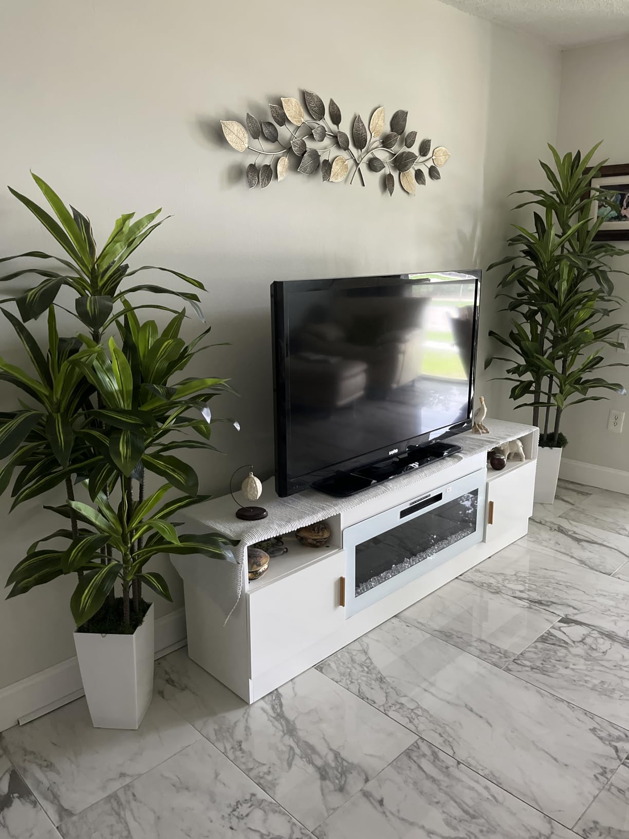 Artificial Dracaena Tree Indoor, 5FT Tall Fake Tree with White Tall Planter | Artificial Tree Fake Yucca Potted Tree for Home Office Living Room Decor customer photo 2