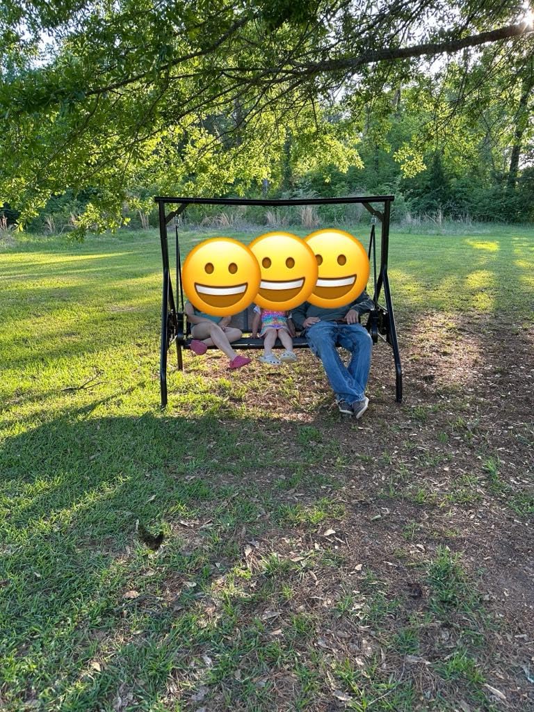 ZZW 3 Person Patio Swing Outdoor Swing for Adults with Adjustable Canopy & Upgraded Cup Holders Textilene Fabric Porch Swing Chair with Stand Heavy Duty 800 LBS customer photo 2