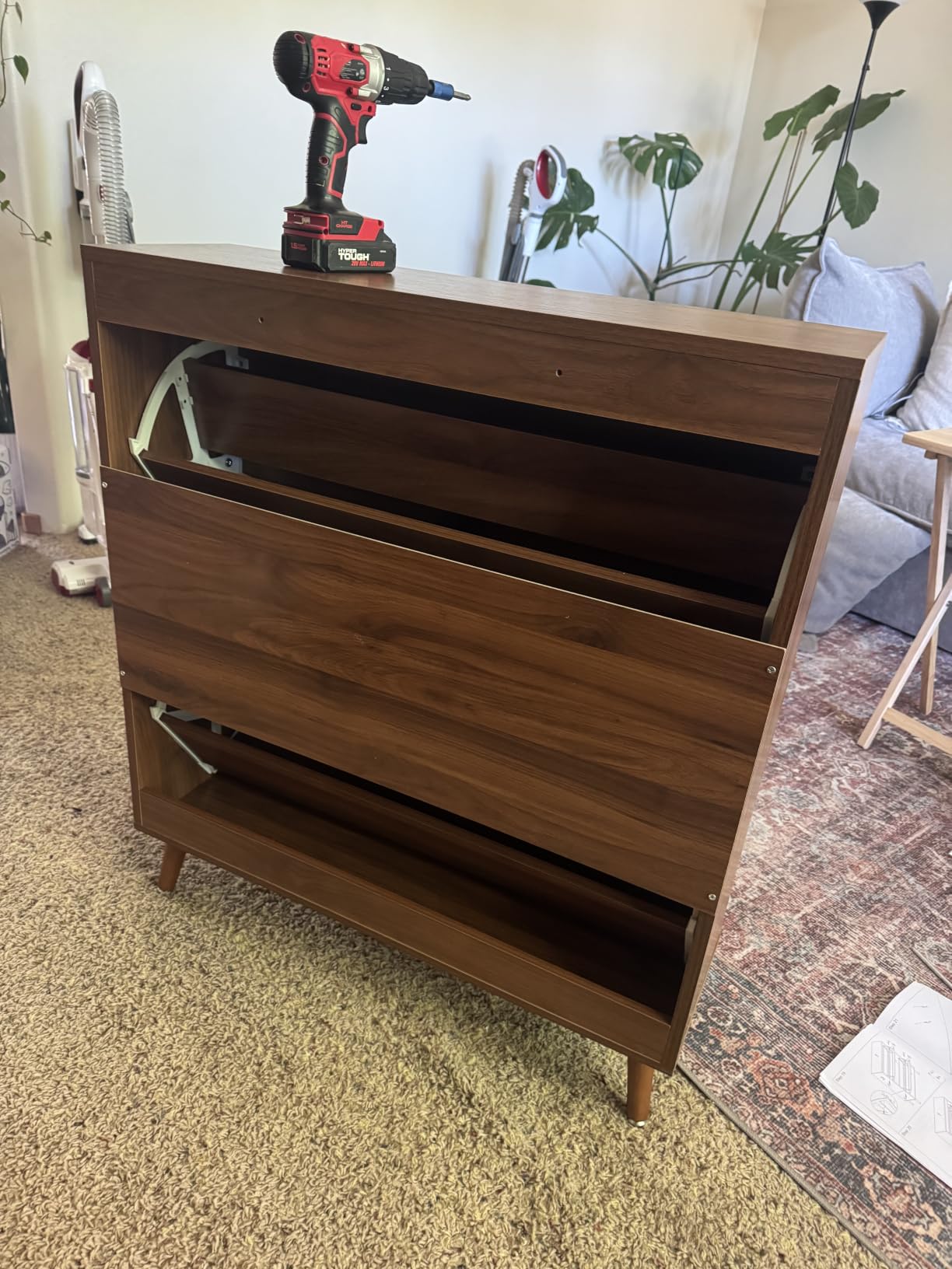 Fsbecl Shoe Storage Cabinet for Entryway with 2 Fluted Flip Drawers, Walnut, Narrow Design, Freestanding Shoe Rack with Adjustable Shelves, Wooden Hidden Organizer for Hallway Foyer, 12-16 Pairs customer photo 1