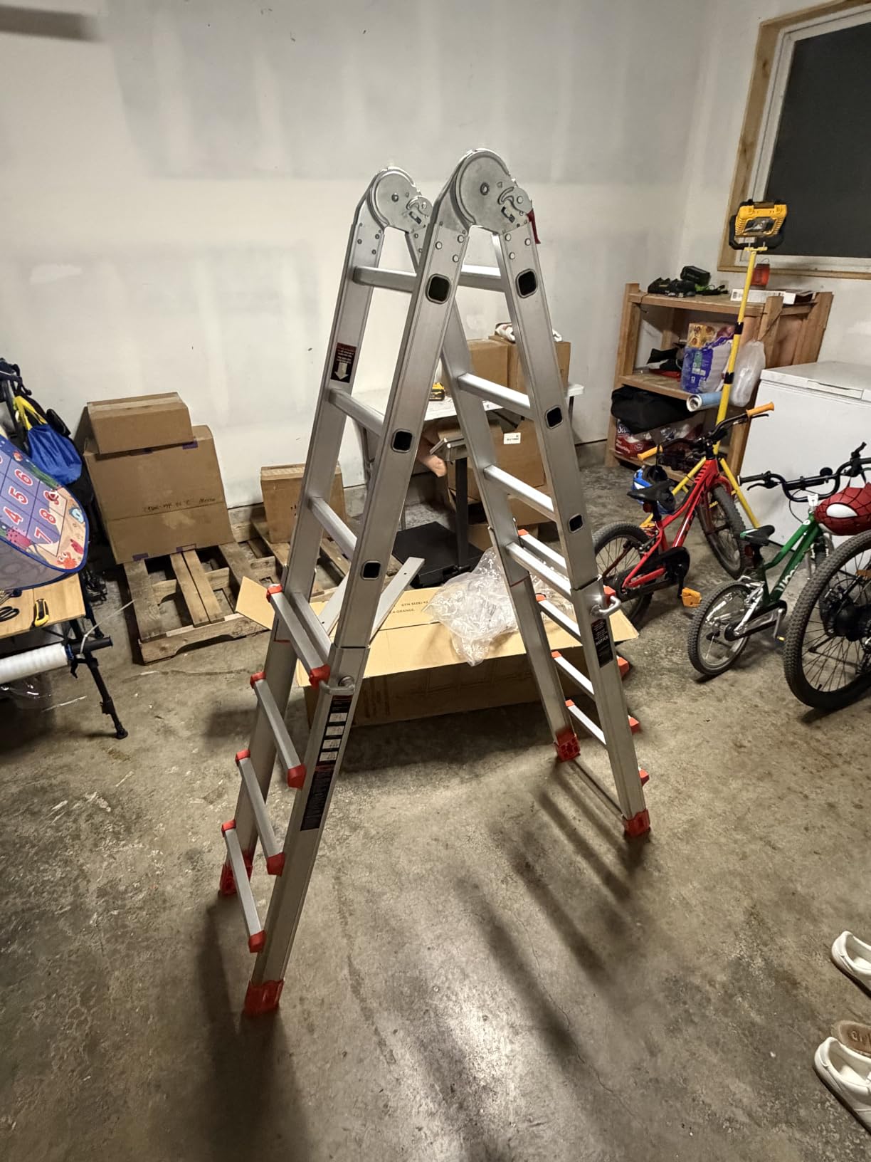 Soctone Ladder, A Frame Extension Ladder, 14 Ft Multi Position Ladder | 330 lbs Weight Rating Telescoping Ladder for Household or Outdoor Work, Multi Position with Stabilizer Bar, Orange customer photo 2