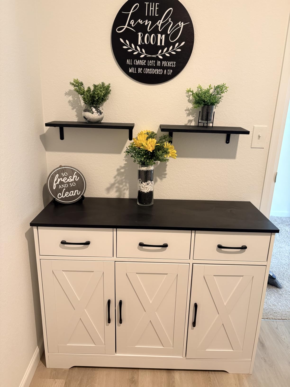 HOSTACK Kitchen Buffet Cabinet with Storage, Sideboard Coffee Bar, Black | Farmhouse Kitchen Storage Cabinet with 3 Drawers & Adjustable Shelf & Doors, 42.5