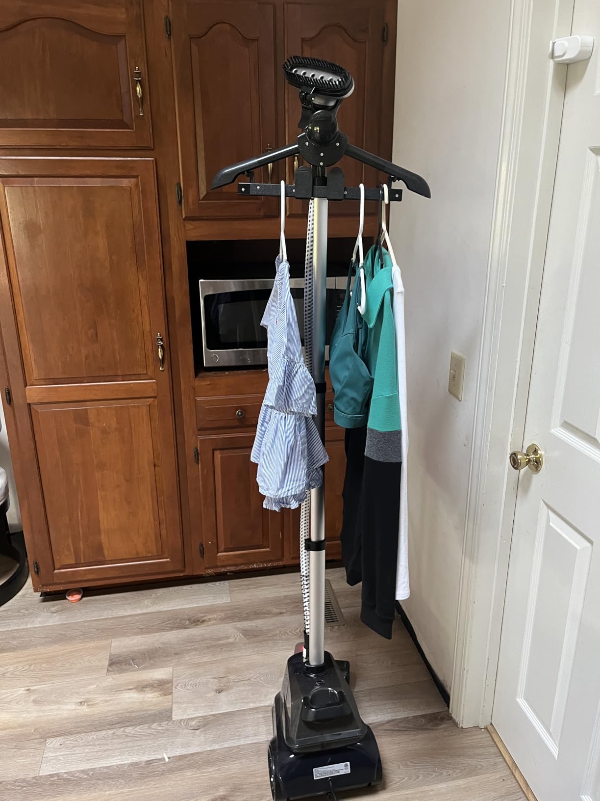 SALAV Commercial-Grade Standing Garment Steamer for Clothes with Auto-Off Safety 1800W Powerful Steam X-Large 3L Water Tank, 90-Min Continuous Use, Pedal-Control System, Beeps when Out of Water, Navy customer photo 1