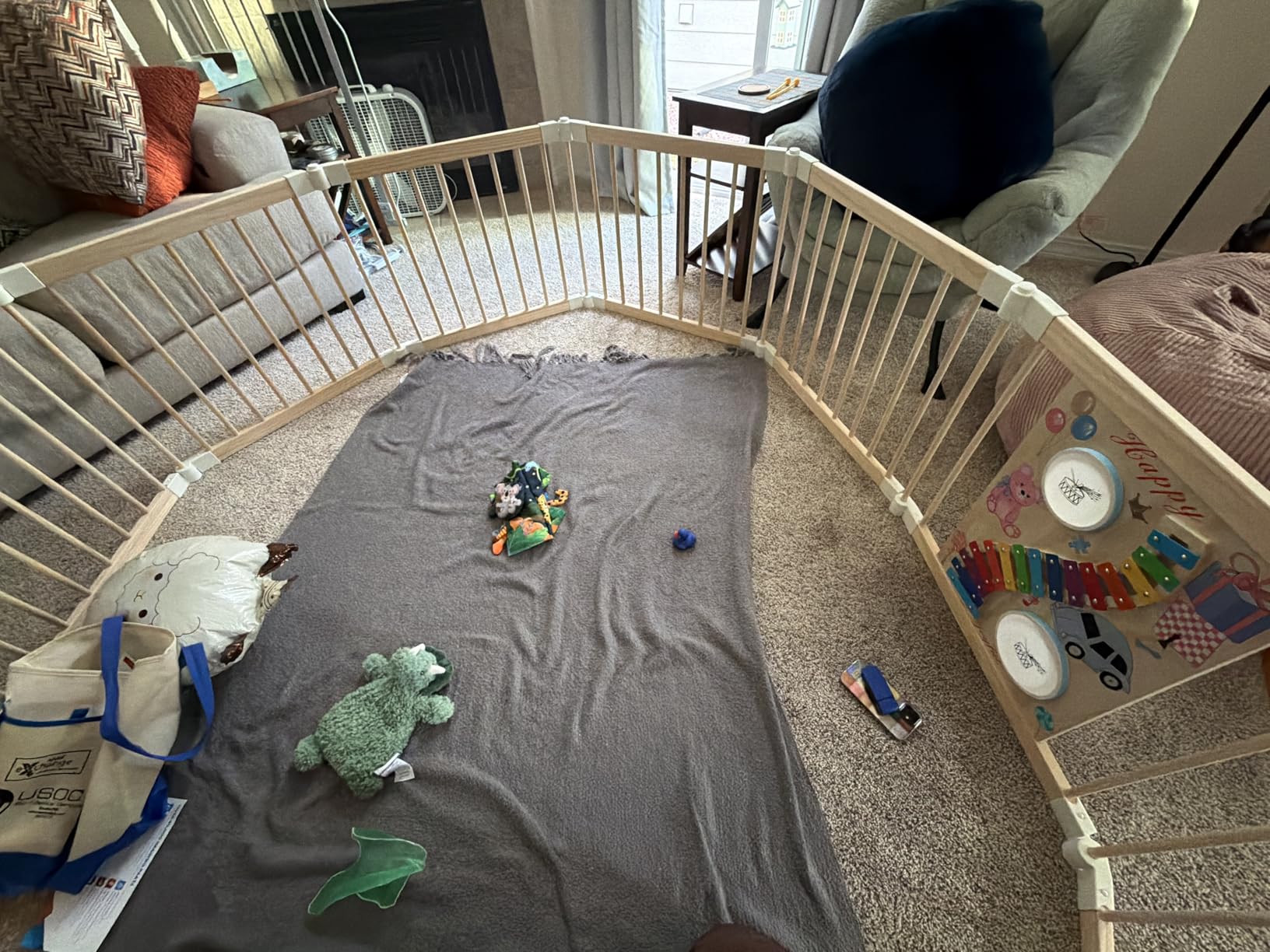 Wooden Baby Playpen, Foldable Play Yard with Built-in Toys 85