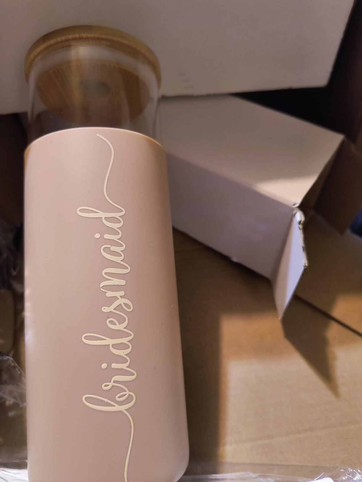Tioncy 42 Pcs Bridesmaid Proposal Gifts Bridal Shower Wedding Gift Box Makeup Bags Invited Cards Tumblers with Lids and Straw Scrunchies Eye Mask Hair Clips for Maid of Honor(Champagne) customer photo 1