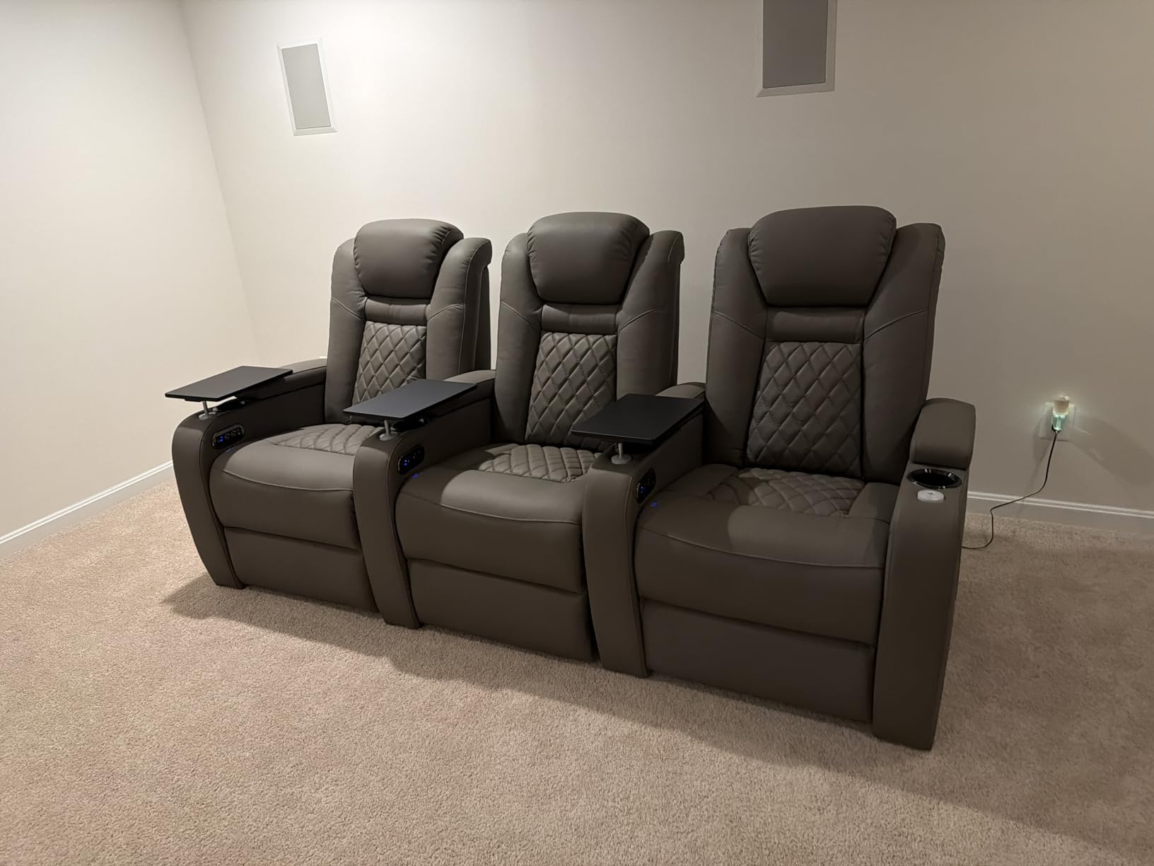 Home Theater Seating, Classic Series Leather Movie Theater Chairs, Power Headrest and Memory with C-Type USB Charger, 7-Color Ambient Lighting and Tray Table, Black Power Adjustable Recliner (Row of 1) customer photo 1