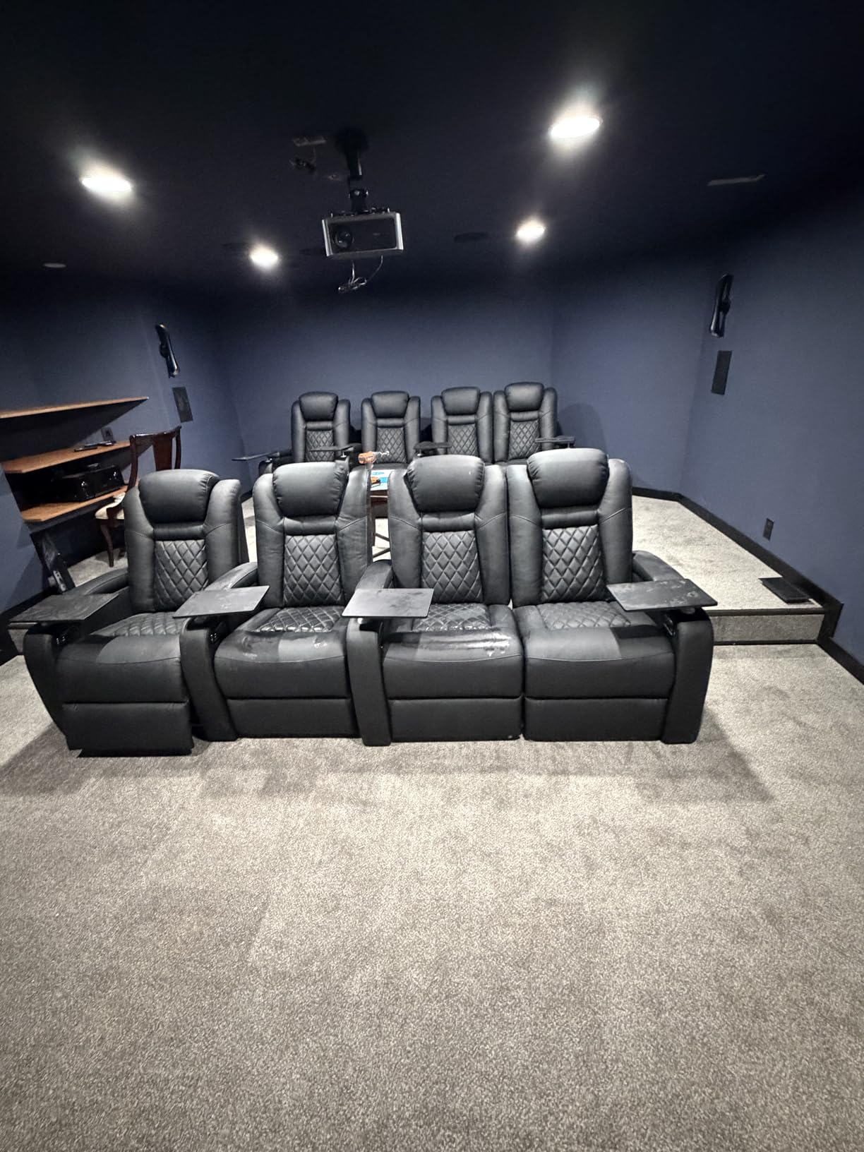 Home Theater Seating, Classic Series Leather Movie Theater Chairs, Power Headrest and Memory with C-Type USB Charger, 7-Color Ambient Lighting and Tray Table, Black Power Adjustable Recliner (Row of 1) customer photo 2