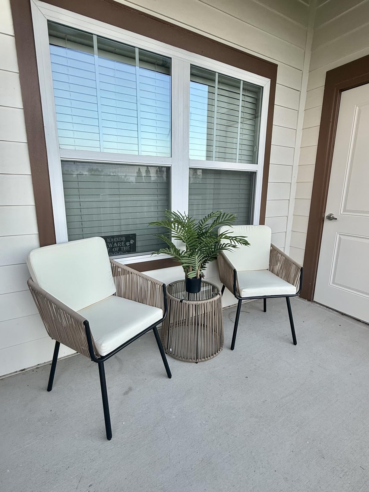 Yaheetech 3 Piece Patio Rattan Bistro Set, Outdoor All Weather PE Wicker Conversation Furniture Set with 2 Chairs & Tempered Glass Top Table & Cushions, for Poolside/Porch/Garden/Yard, Tan/Cream customer photo 1