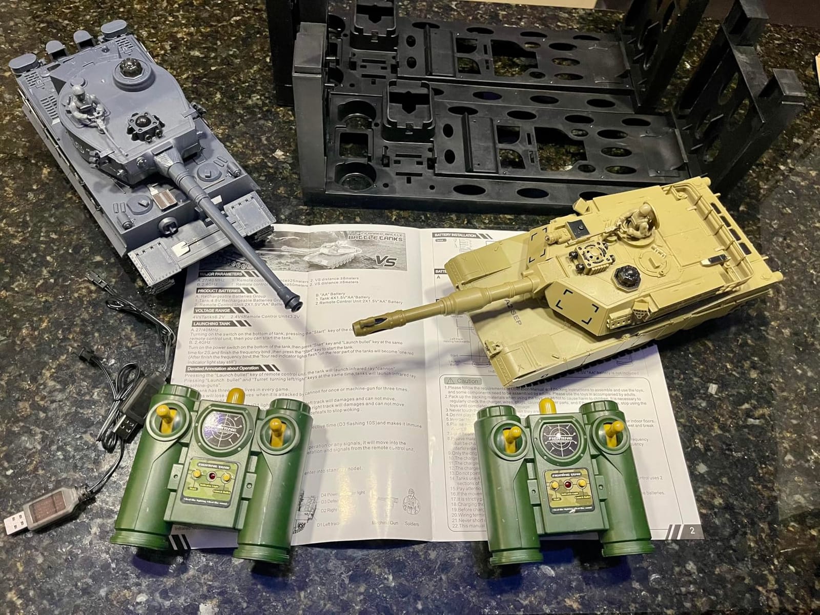 RC Battle Tank Set - Tiger vs M1A2 2.4G 9CH Infrared Shoot Toy for Kids | 1:28, 9 channels, infrared shoot & life indicator, sound & light, 330° rotating turret customer photo 2