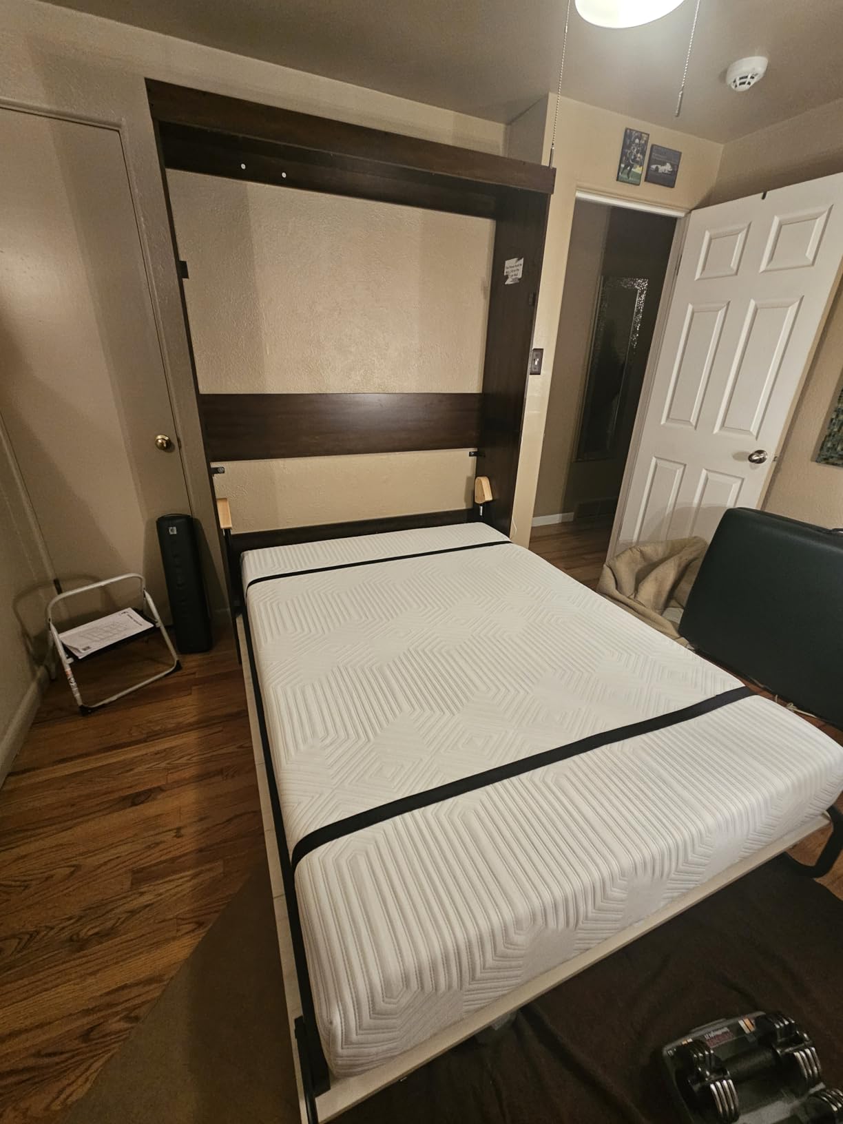 Hlivelood Queen Size Murphy Bed with 2 LED Lights, Farmhouse Wood Hidden Foldable Wall Bed Frame w/Gas Struts, Storage Bed Cabinet for Bedroom, Office, Space-Saving, No Box Spring Needed, Rustic White customer photo 1