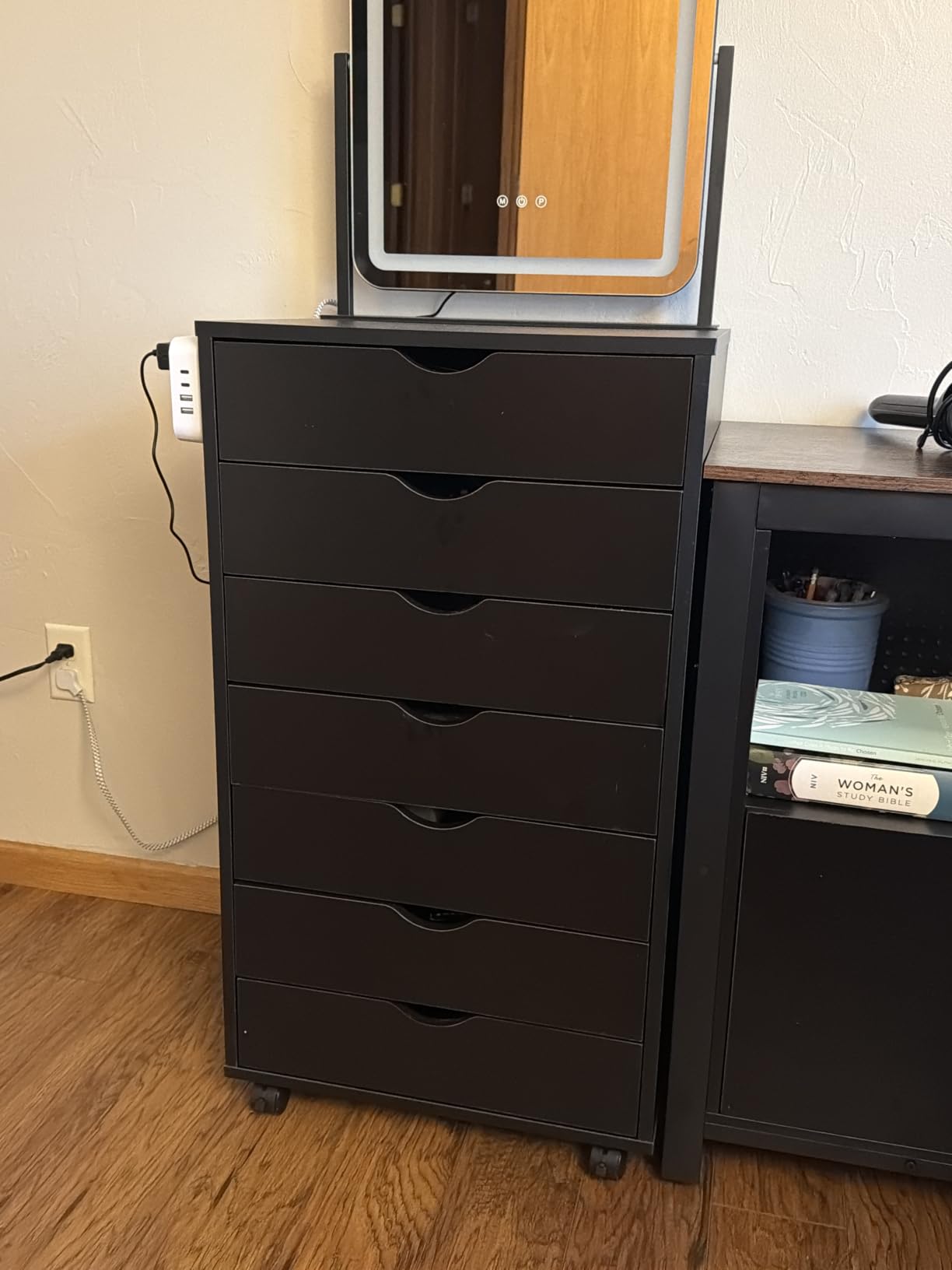 OLIXIS 7 Drawer File Cabinet on Wheels, Printer Stand, Fits Under Desks, Wood Storage Organization for Home Office, Black customer photo 2