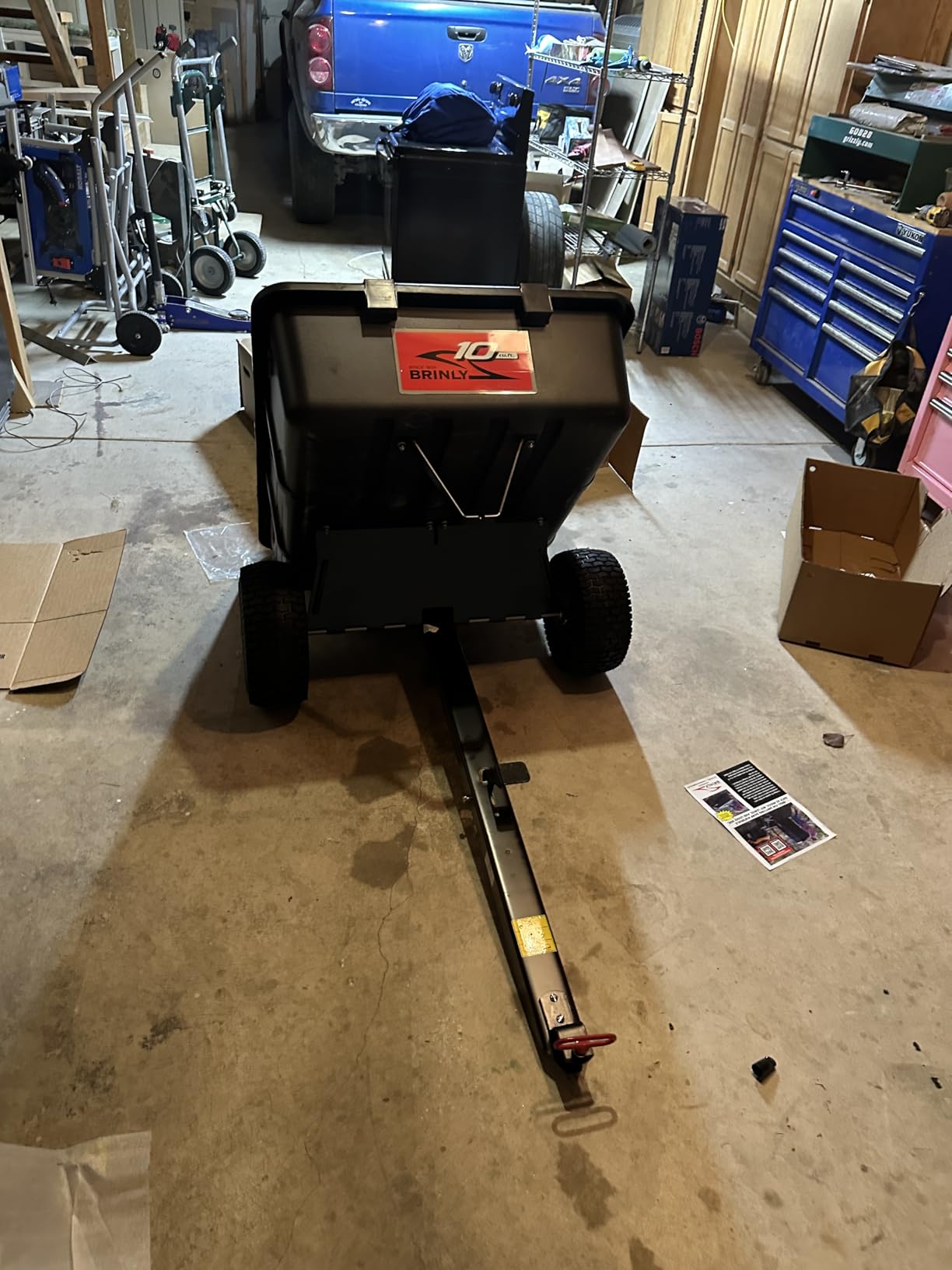 Brinly 10 cu.ft. 650lb Heavy Duty Tow-Behind Poly Utility Cart & Dump Trailer with Magnetic Hitch Pin & Compression Molded Bed customer photo 1