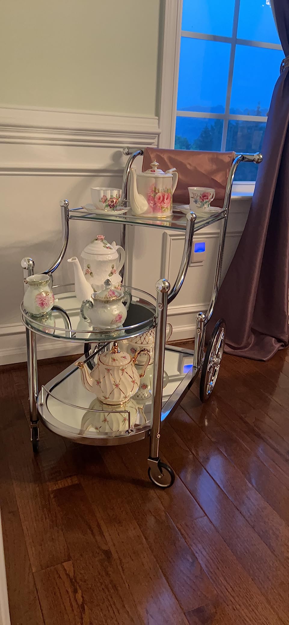 Tangkula Bar Cart, 3-Tier Rolling Home Bar Serving Cart with Mirrored Shelves & 4 Wheels, Mobile Beverage & Wine Cart for Kitchen, Dining Room, Living Room (Gold) customer photo 1