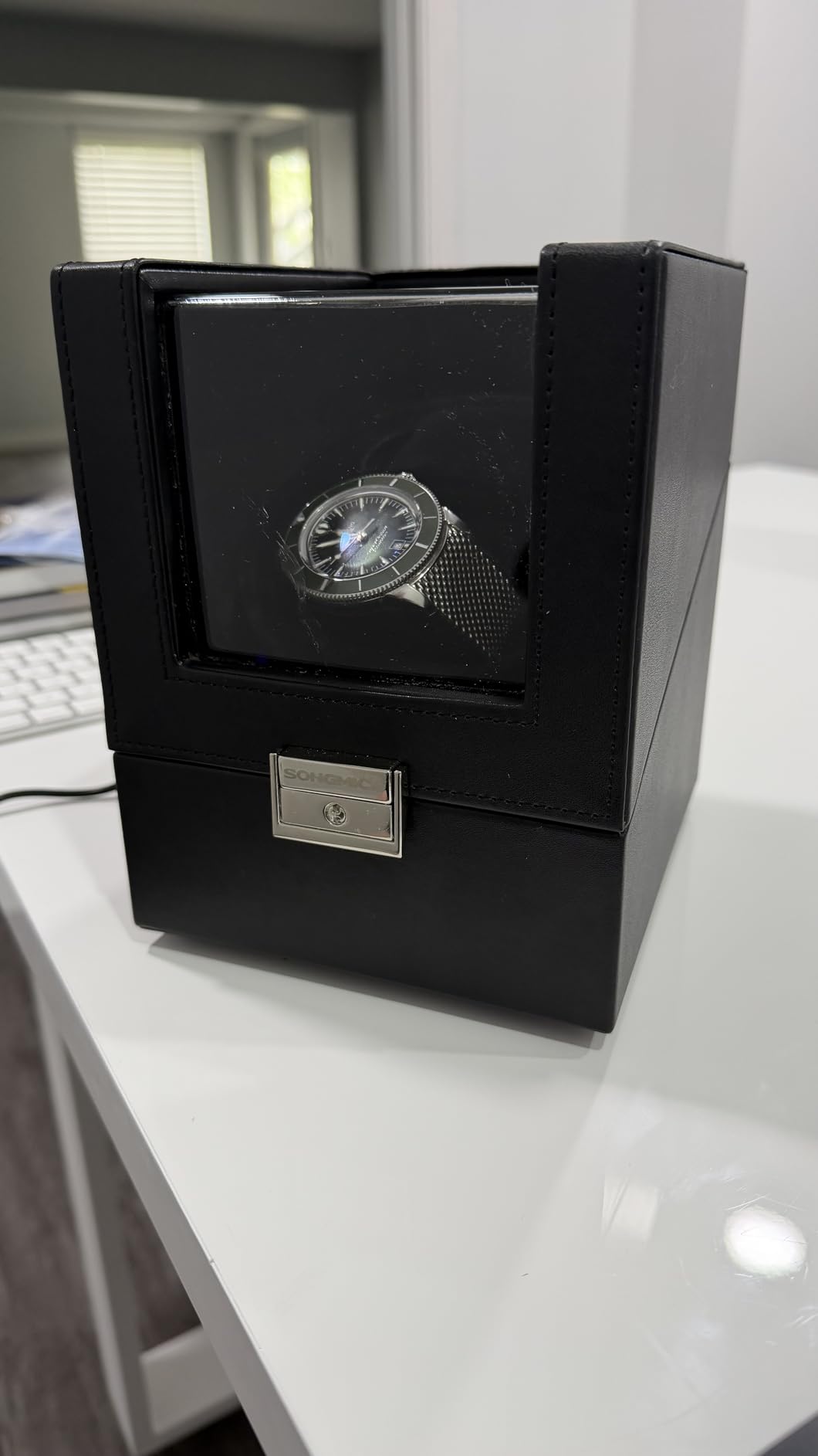 SONGMICS Automatic Single Watch Winder Box, Quiet Motor, LED Light, Lock | For Automatic Watches, Adjustable Pillow, 4 Winding Settings, USB-C Charging Cable, Black, BRIDIE Collection customer photo 1