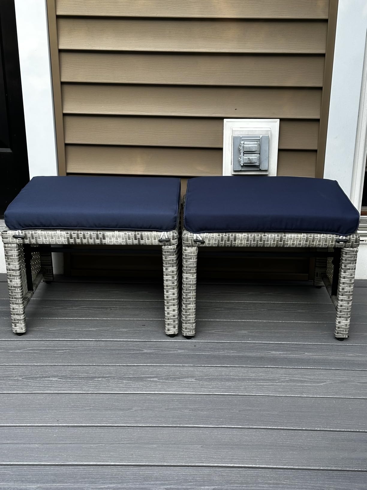 Best Choice Products Set of 2 Wicker Ottomans, Multipurpose Outdoor Furniture for Patio, Backyard, Additional Seating, Footrest, Side Table w/Removable Cushions, Steel Frame - Midnight Green/Brown customer photo 2