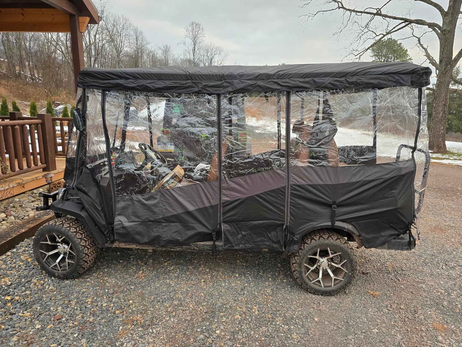 KEMIMOTO Golf Cart Enclosure, 4 Passenger Golf Cart Rain Cover | 600D Waterproof Driving Enclosure with Clear PVC Windshield for Extended Roof Golf Cart customer photo 1