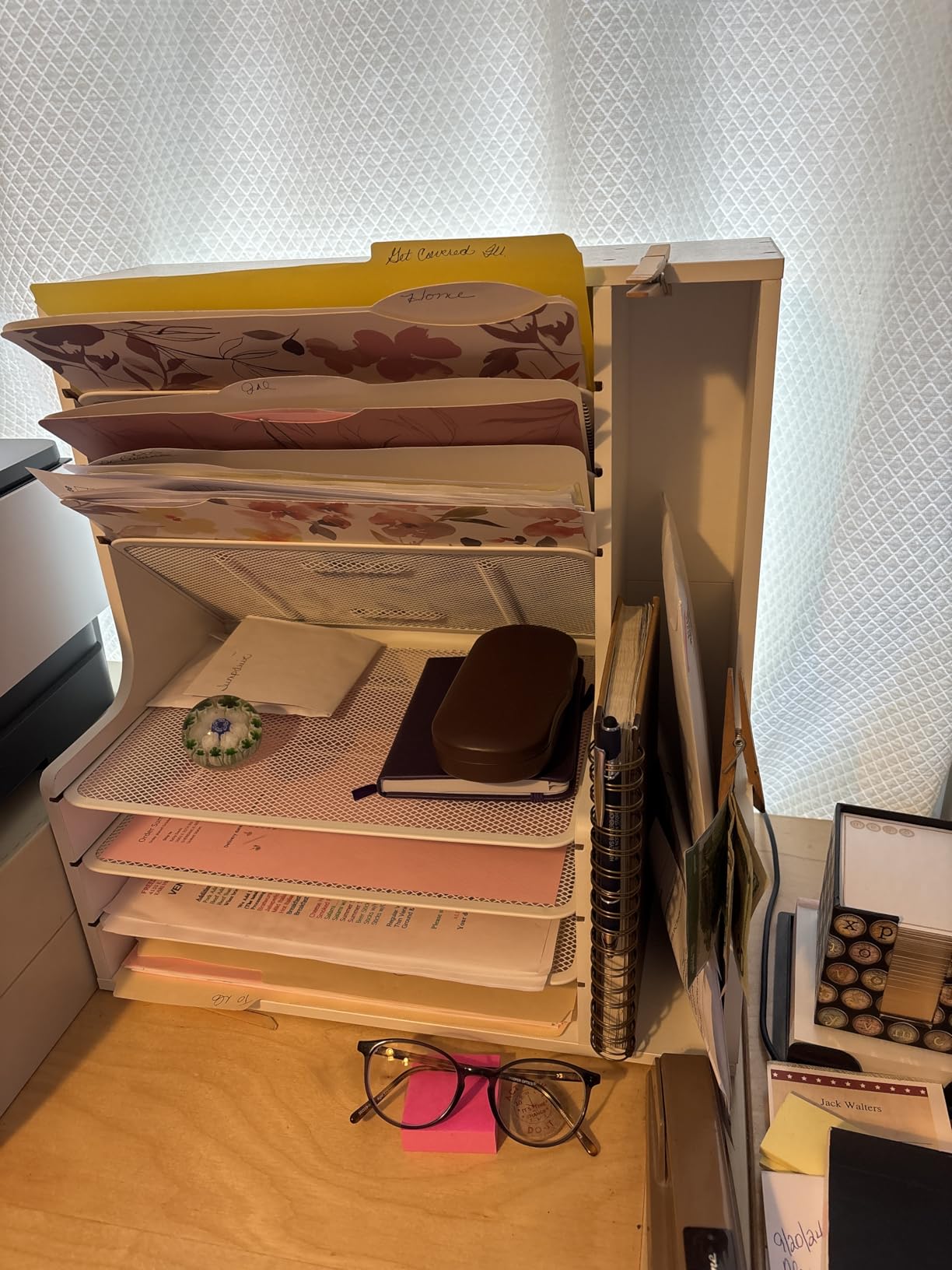 Simple Trending 7-Tier Desk File Organizer, Paper Organizer, Rustic Brown | Adjustable Letter Trays, Wooden Desk Accessories with Side File Holder, for Office Home Classroom, 16