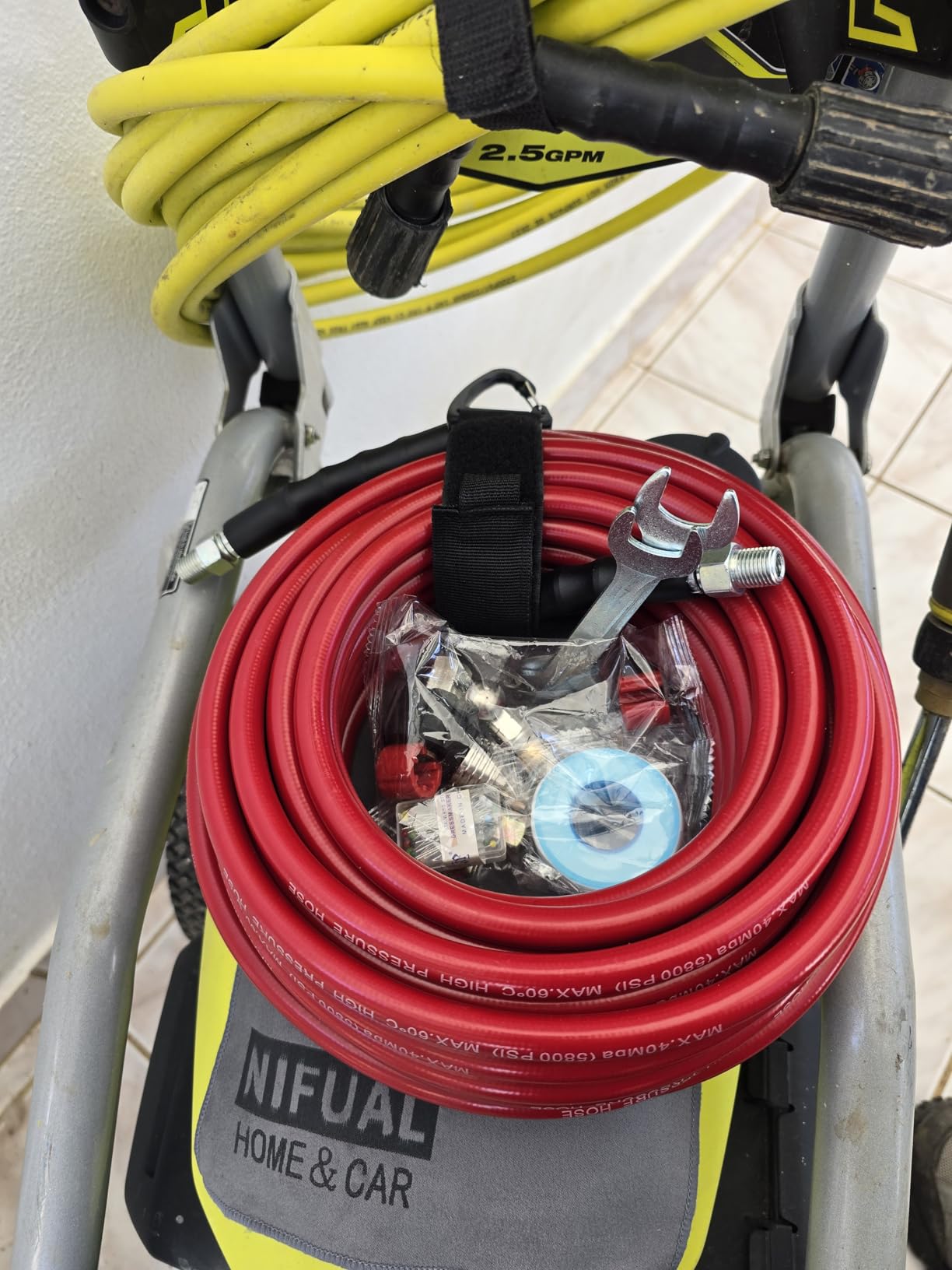 Sewer Jetter Kit 100FT for Pressure Washer, 5800 PSI Drain Cleaner Hose 1/4 Inch NPT with Spray Nozzle, Button Nose and Rotating Sewer Jetting Nozzle, Spanner Teflon Tape Pearl Corsage Pin customer photo 1