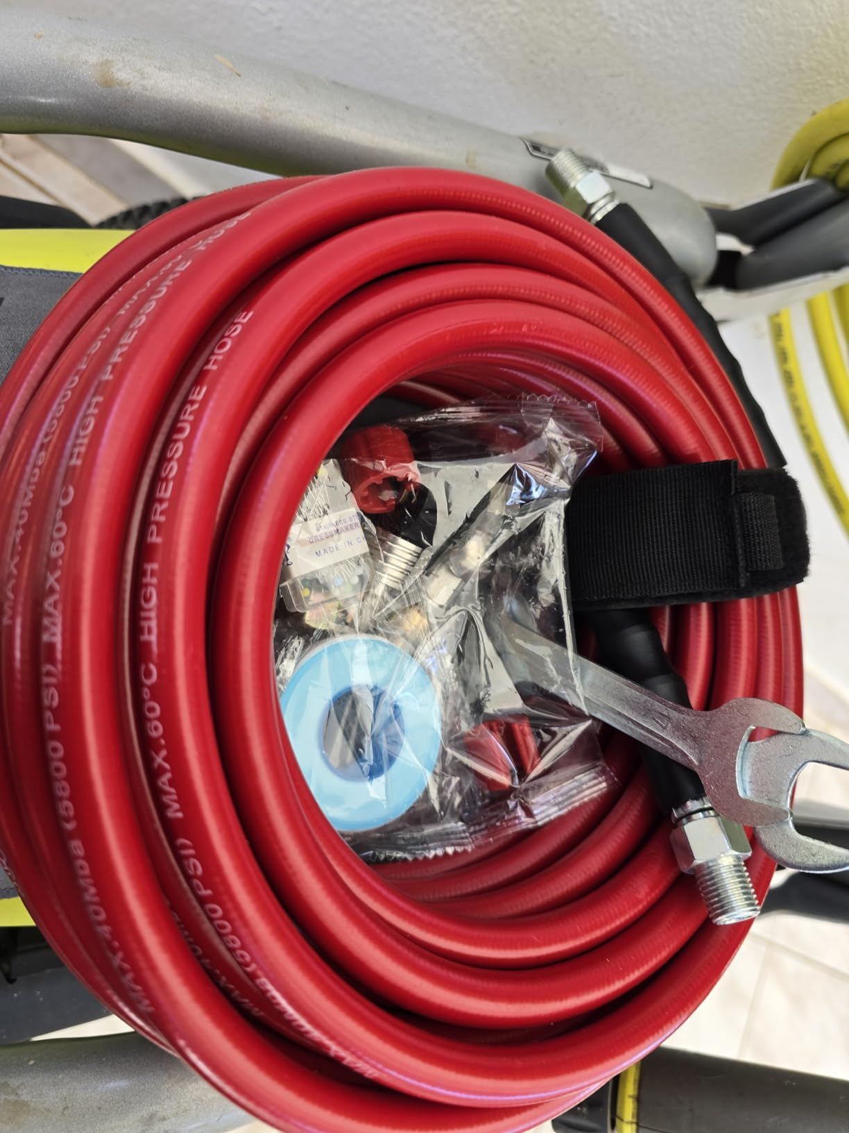 Sewer Jetter Kit 100FT for Pressure Washer, 5800 PSI Drain Cleaner Hose 1/4 Inch NPT with Spray Nozzle, Button Nose and Rotating Sewer Jetting Nozzle, Spanner Teflon Tape Pearl Corsage Pin customer photo 2