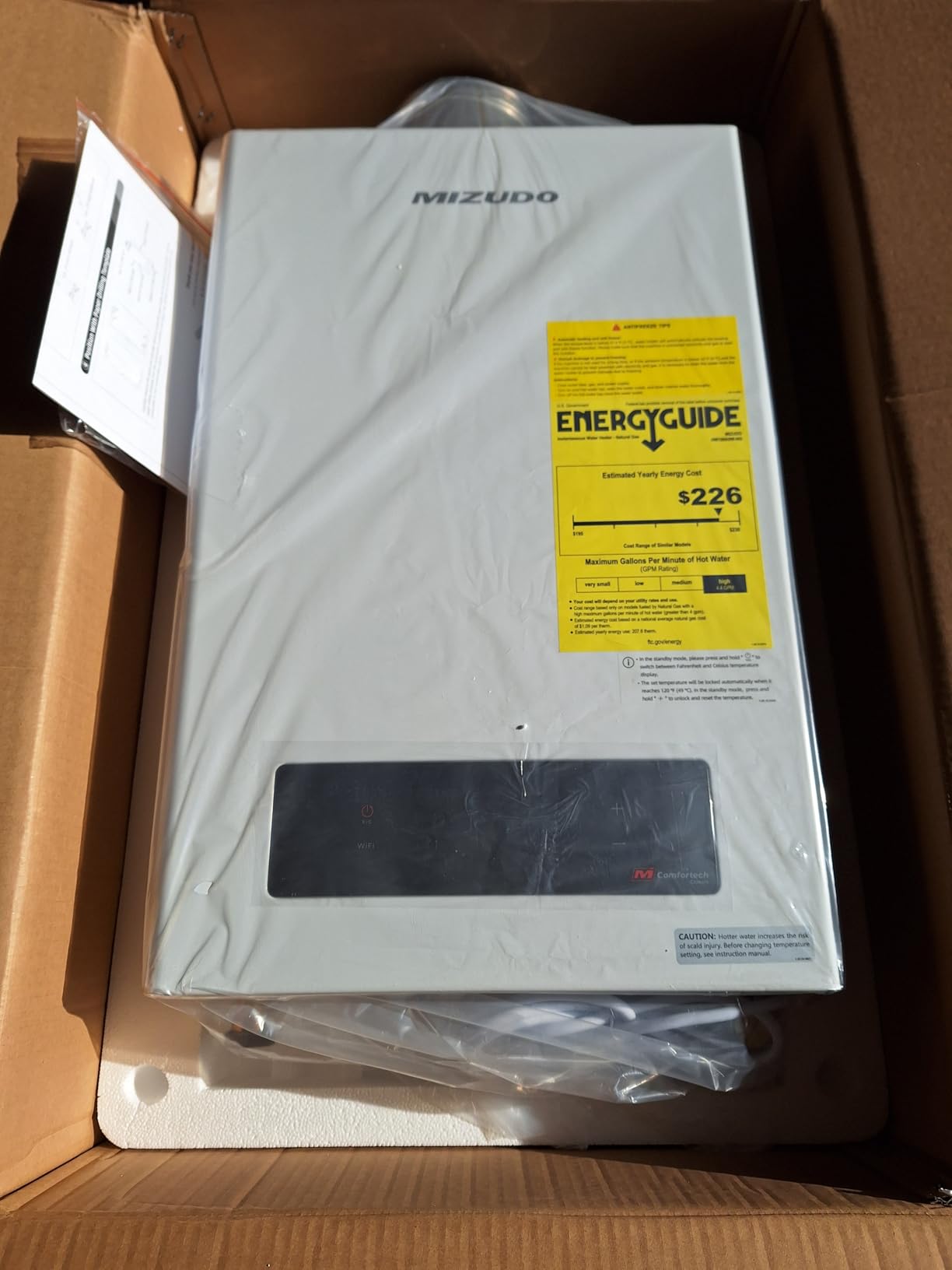 MIZUDO 180,000 BTU Natural Gas Tankless Water Heater, Max 7.9 GPM, Indoor | WiFi&APP Control Non-Condensing 3-5 outlets points ±1°F Temperature Stability CSA for Large Families Residential Whole House customer photo 1