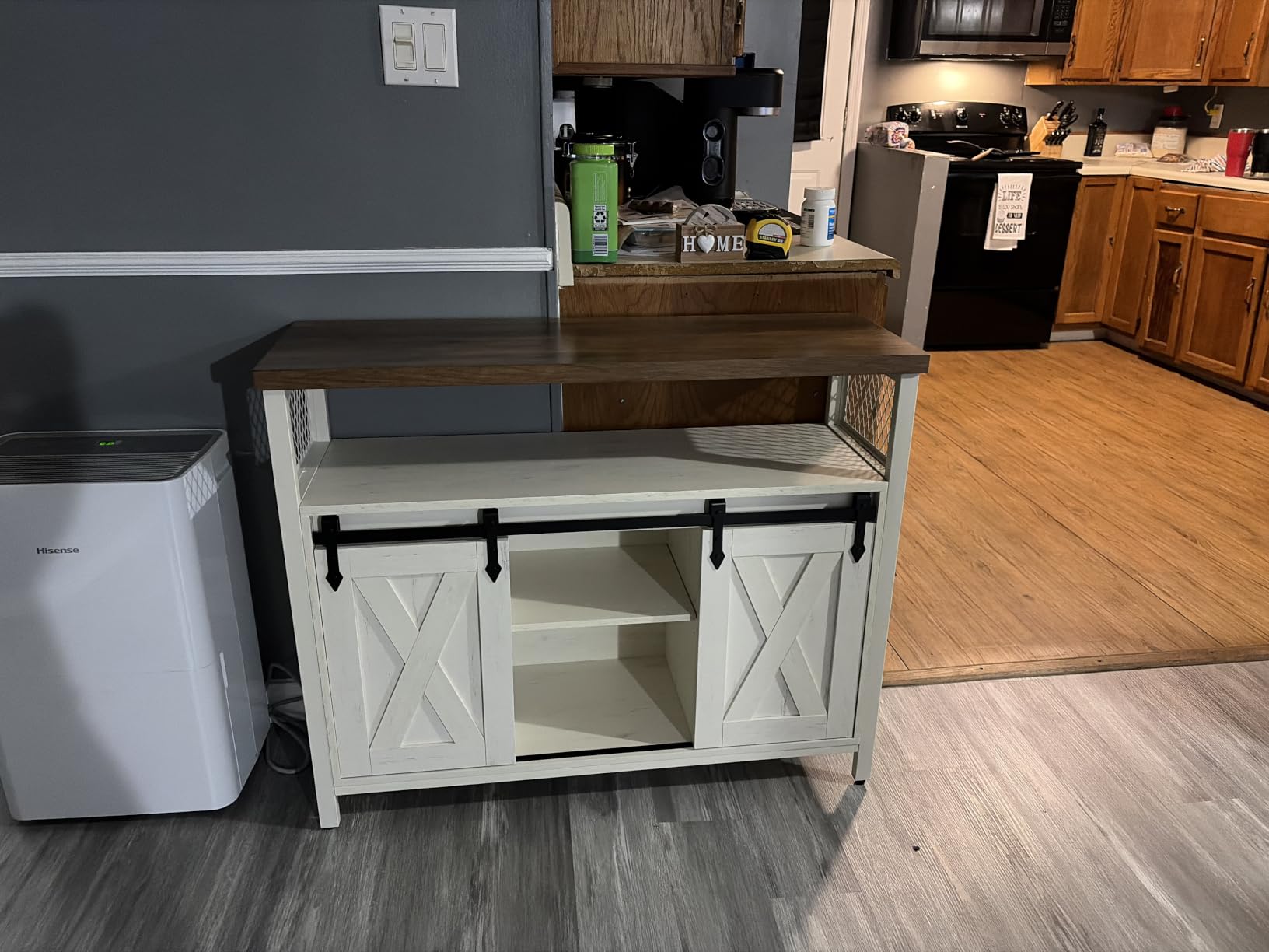 VASAGLE Buffet Cabinet, Coffee Bar with 2 Sliding Barn Doors | Sideboard Storage Cabinet, Adjustable Shelves, 13 x 39.4 x 31.5 Inches, Rustic White, DAXTON Collection ULSC092W01S customer photo 1