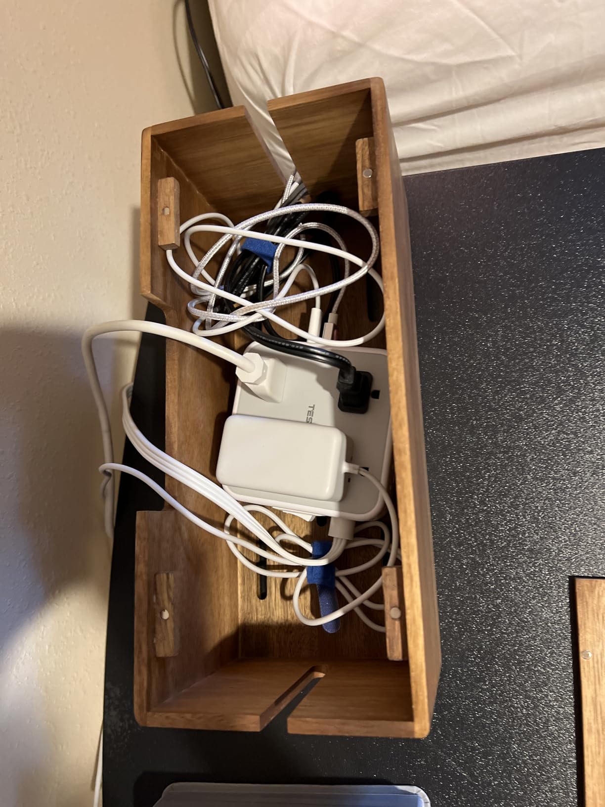 LiTY Acacia Wood Cable Management Box, Wooden Cord Hider & Organizer for Power Strip, Electrical Hiding, TV Wires, Desk & Floor Cables - Office Under Desk Cable Storage Box for Wire customer photo 2