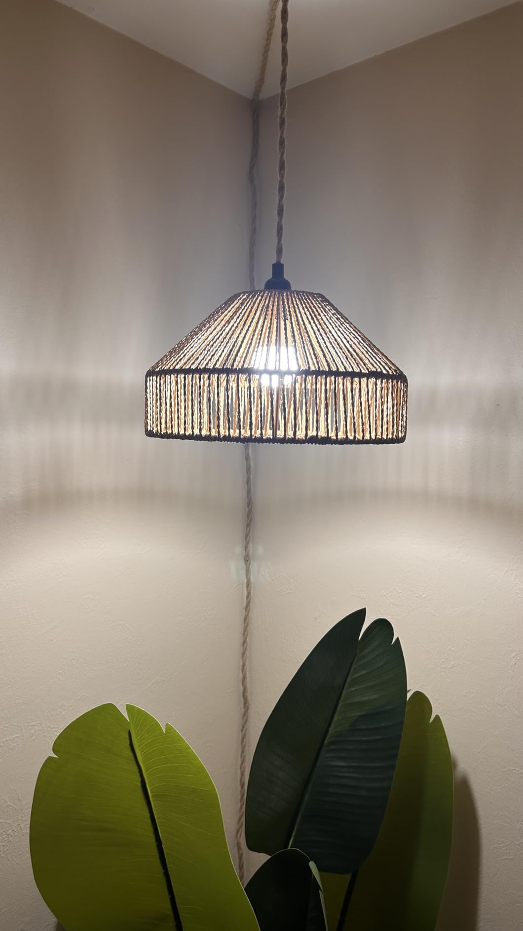 Maliralt Hanging Lamps Rattan Pendant Light Hanging Lights 16.4ft Plug in Cord Pendant Light Fixture Plug Into Wall Outlet Pendant Lighting with On Off Switch for Bedroom Living (Pumpkin Shade) customer photo 2