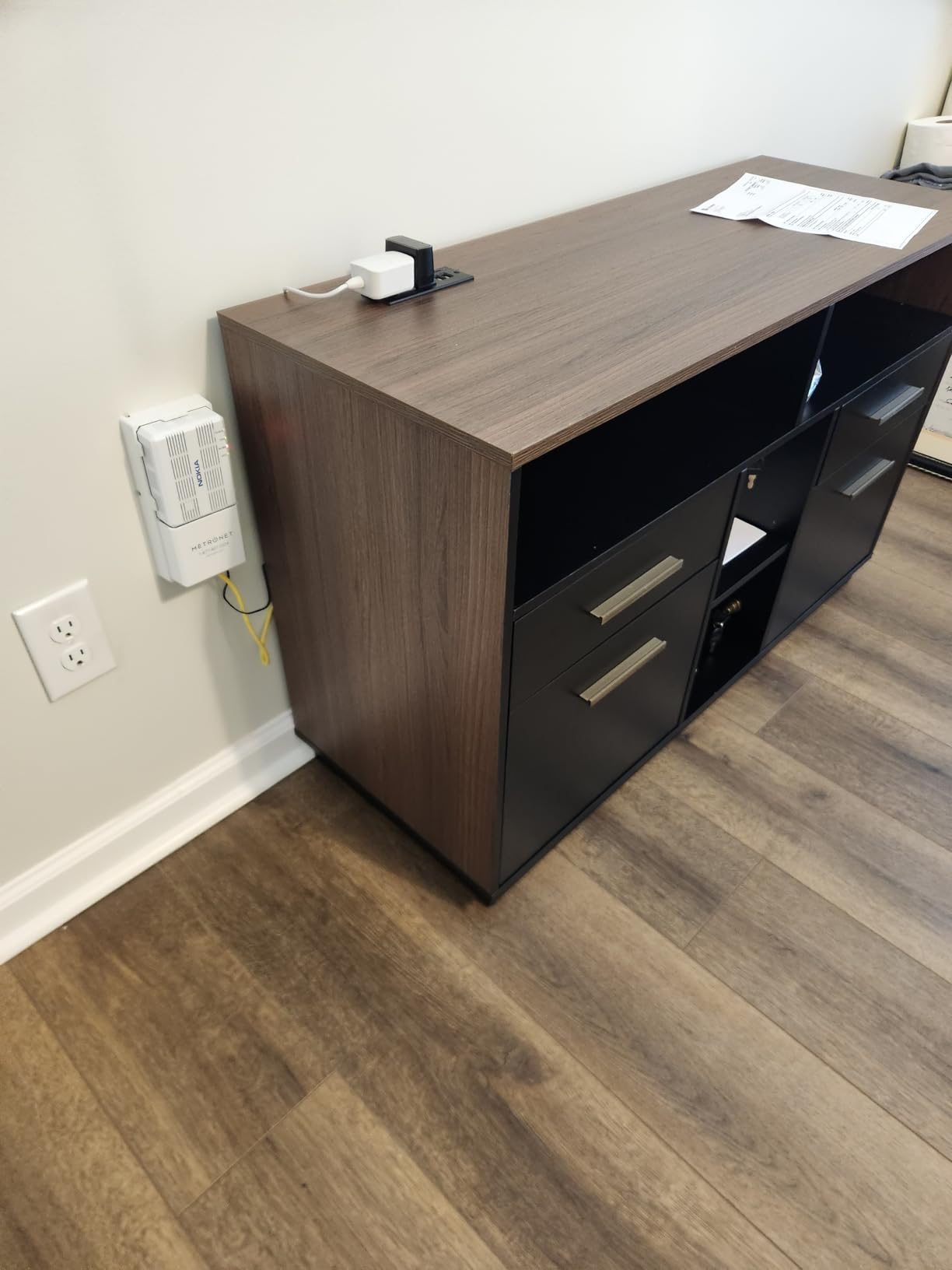ModernMate 4 Drawer File Cabinet, Wood Filing Cabinet for Home Office with Lock, Power Strip, Storage Shelves, Home Office Lateral File Storage Fits A4/Letter Size, Black Walnut customer photo 1