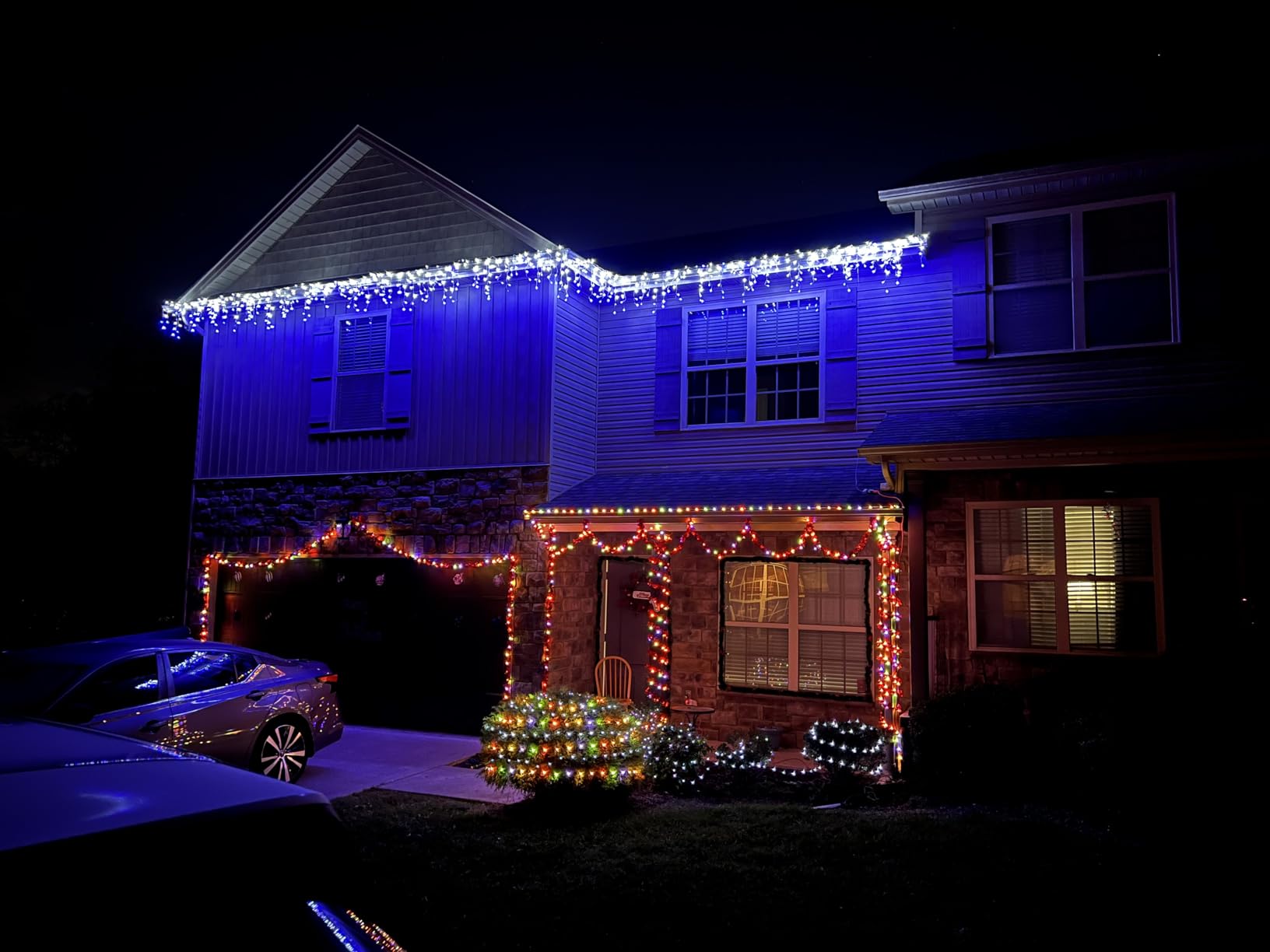 810LED 82ft Christmas Lights, 180Drops 12 Modes Cool White Christmas String Lights Outdoor Dimmable, Waterproof Christmas Decoration Fairy Lights with Timer for Indoor Eaves Party Patio Window Fence customer photo 1