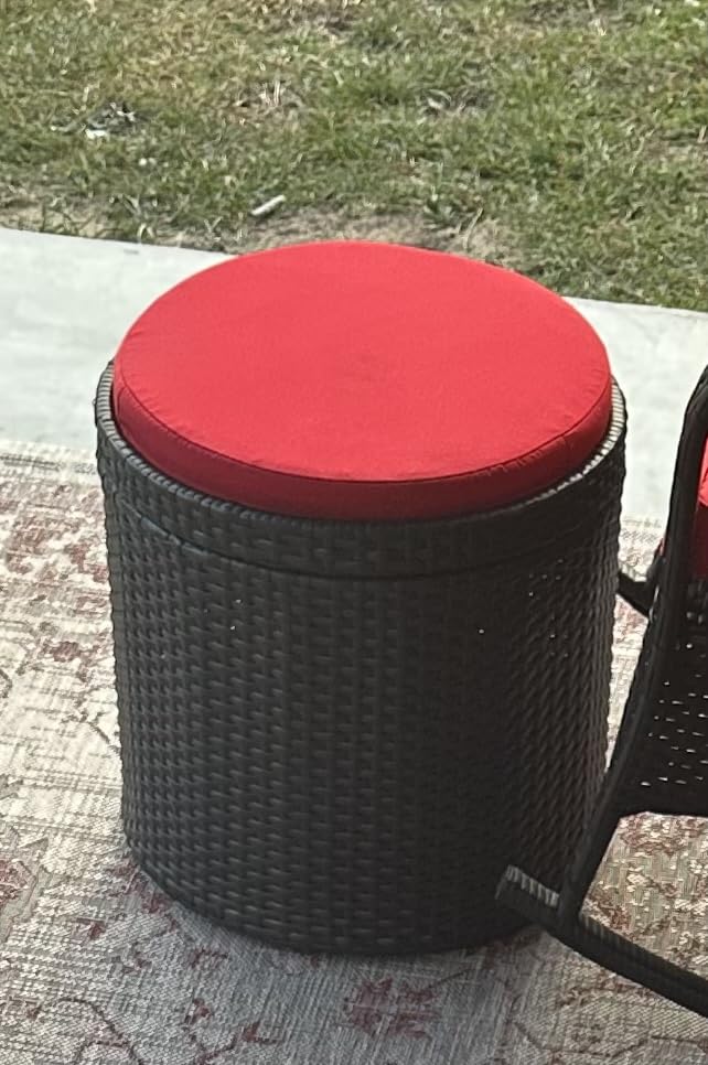 Best Choice Products Round Wicker Ottoman, Multipurpose Outdoor Furniture for Patio, Backyard, Additional Seating, Footrest, Side Table w/Storage, Removable Cushions - Brown/Beige customer photo 1