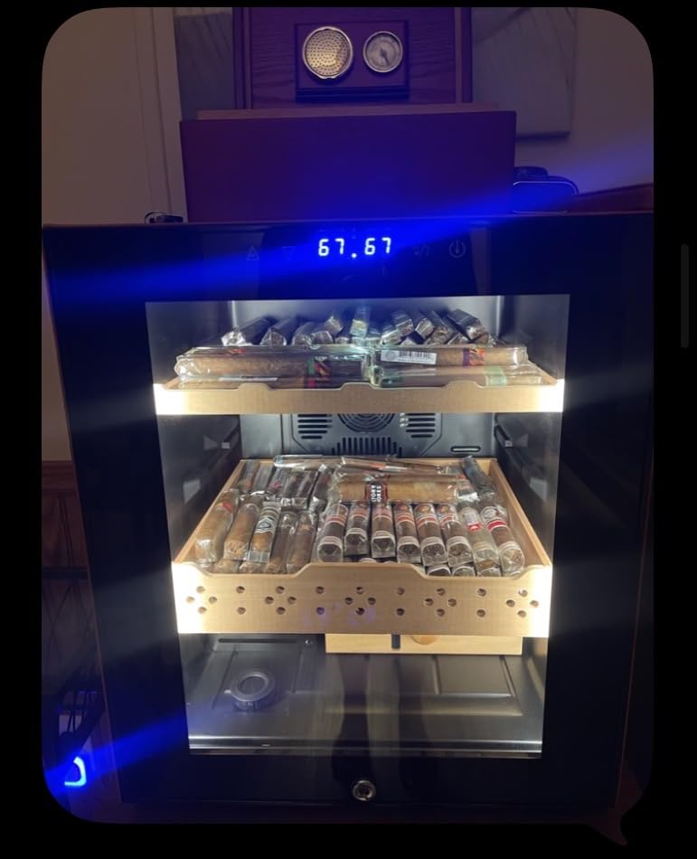Tylza Cigar Humidor Cabinet 25L, Temp & Humidity Control Electric Humidors for Cigars, 220 Cigars, Digital Hygrometer, Safety Lock, Cigar Humidors with Cedar Wood Drawer Shelves, Cigar Gifts for Men customer photo 2