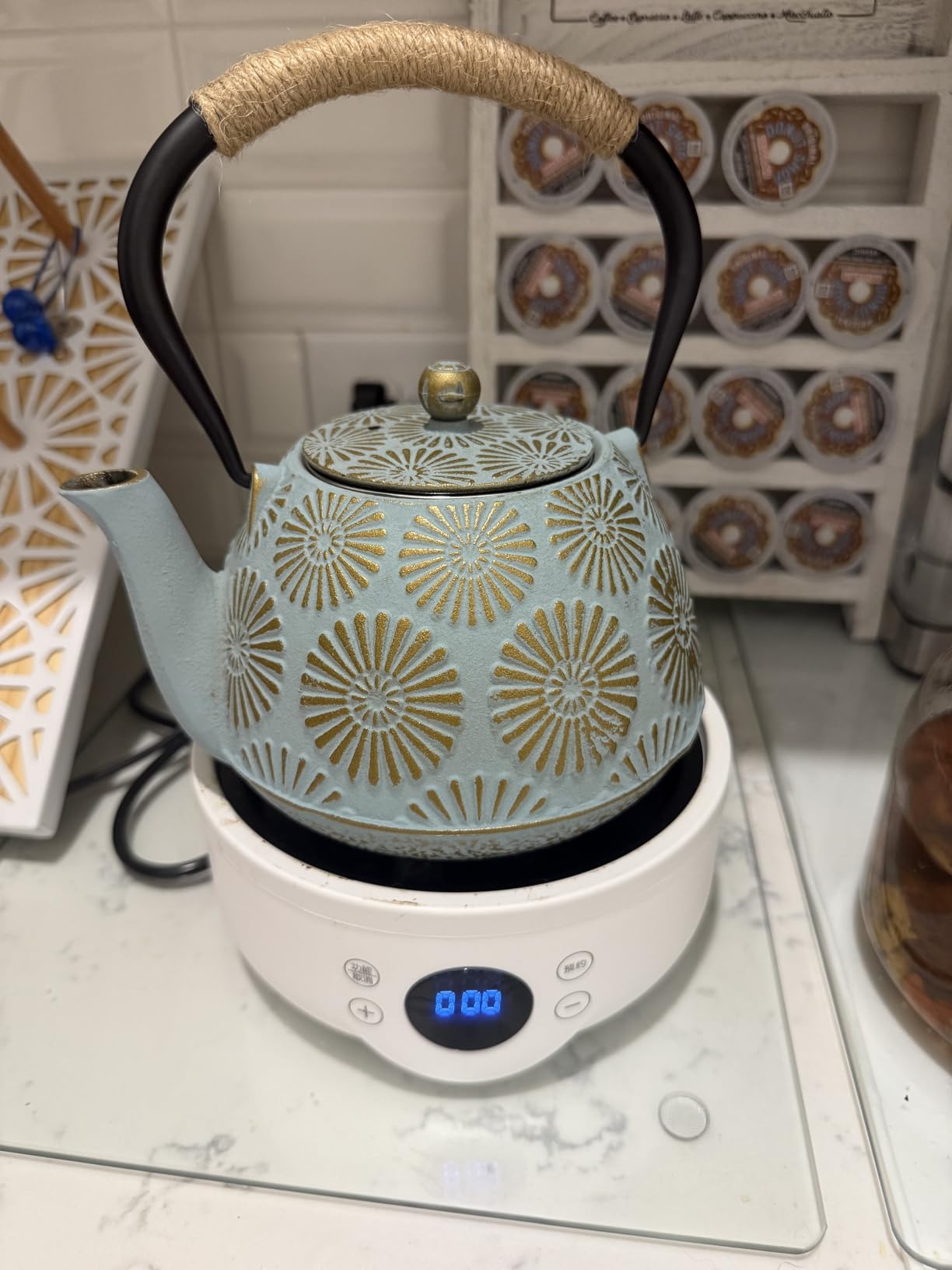 Cast Iron Teapot 40oz with Infuser, Gold Gilt Enamel Lining, Japanese Style Firework Pattern customer photo 1
