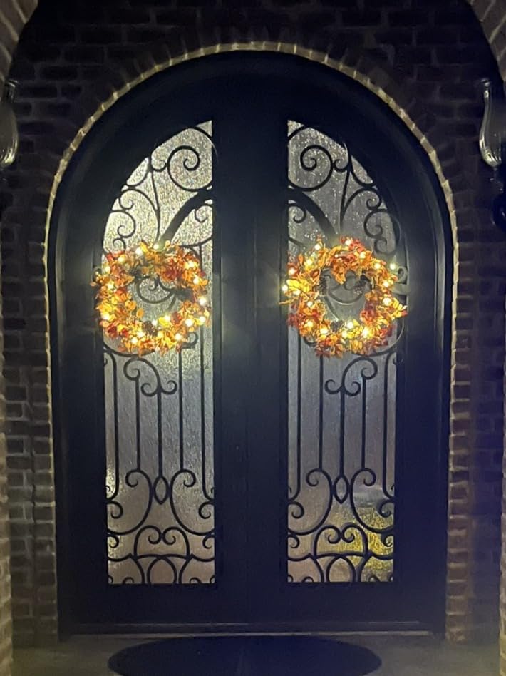 26 Inch Large Foldable Fall Wreath for Front Door with Lights & Timer, Autumn Pumpkin Wreaths Eucalyptus Leaves Pinecones Berries for Porch Outdoor Indoor Thanksgiving Decorations Outdoor Indoor Decor customer photo 1